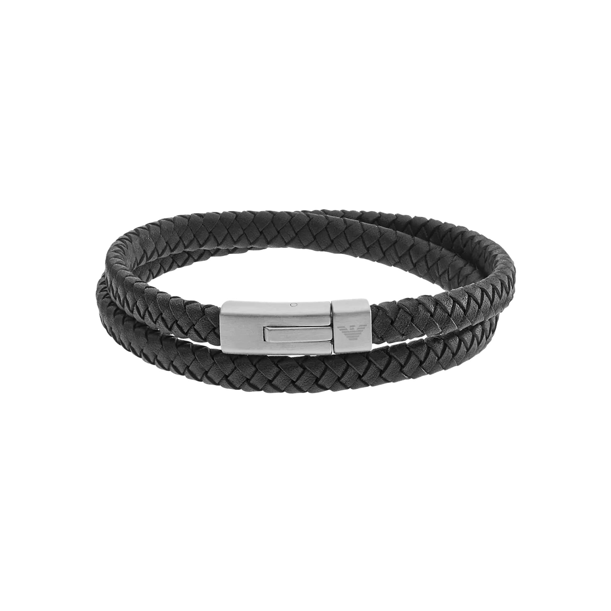Emporio Armani Textured Leather and Steel Accents Men's Bracelet EGS2176040