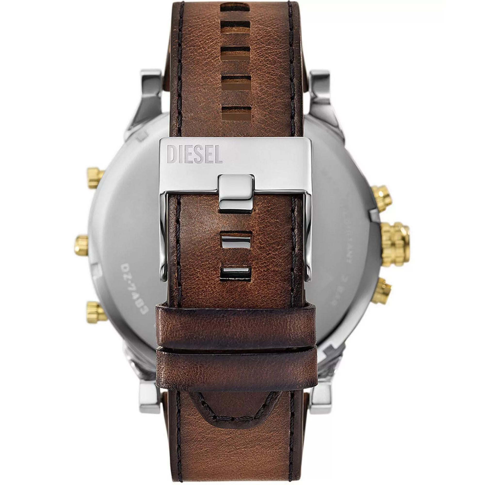 Diesel Mr. Daddy 2.0 Chronograph Silver Dial Brown Leather Strap Men's Watch DZ7483