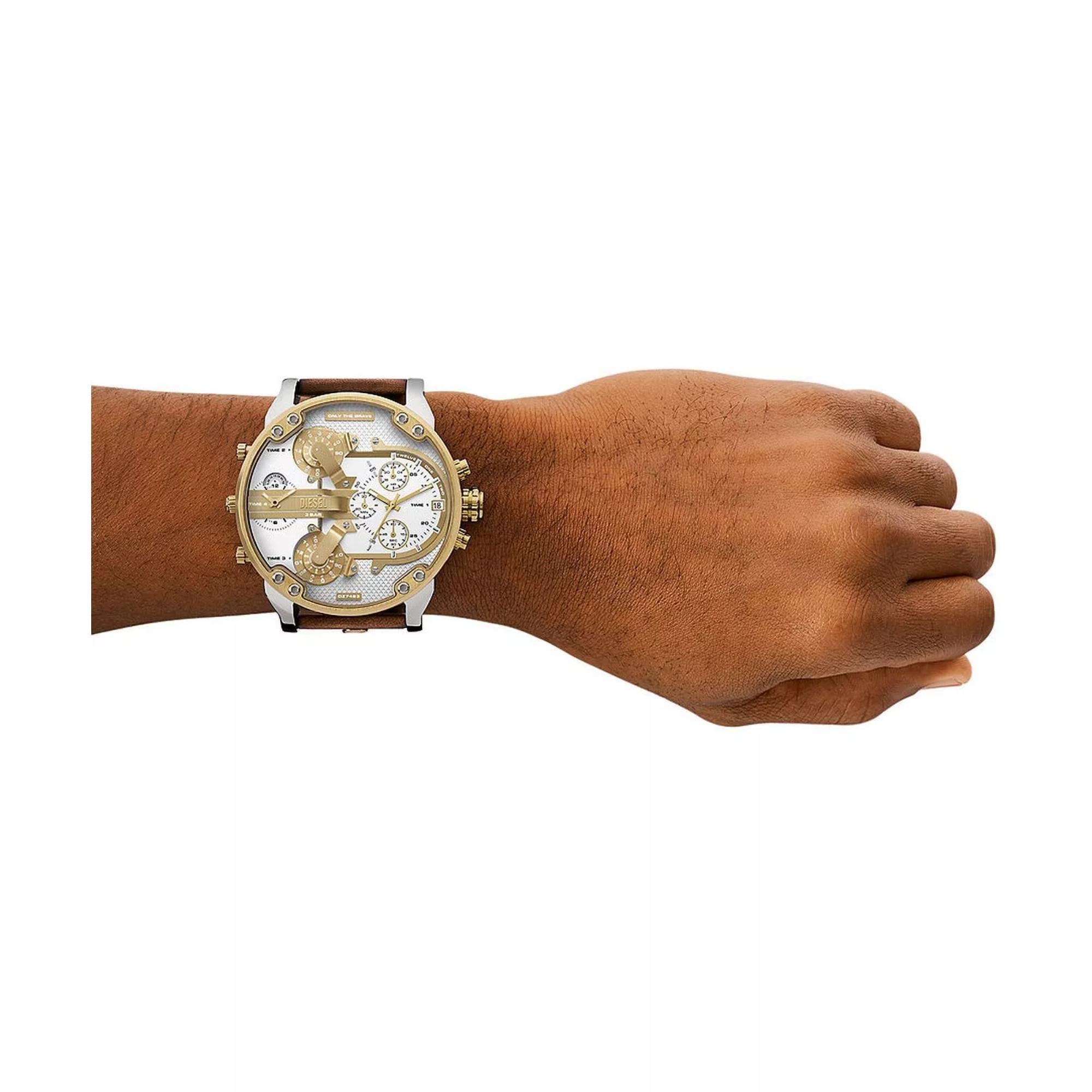 Diesel Mr. Daddy 2.0 Chronograph Silver Dial Brown Leather Strap Men's Watch DZ7483