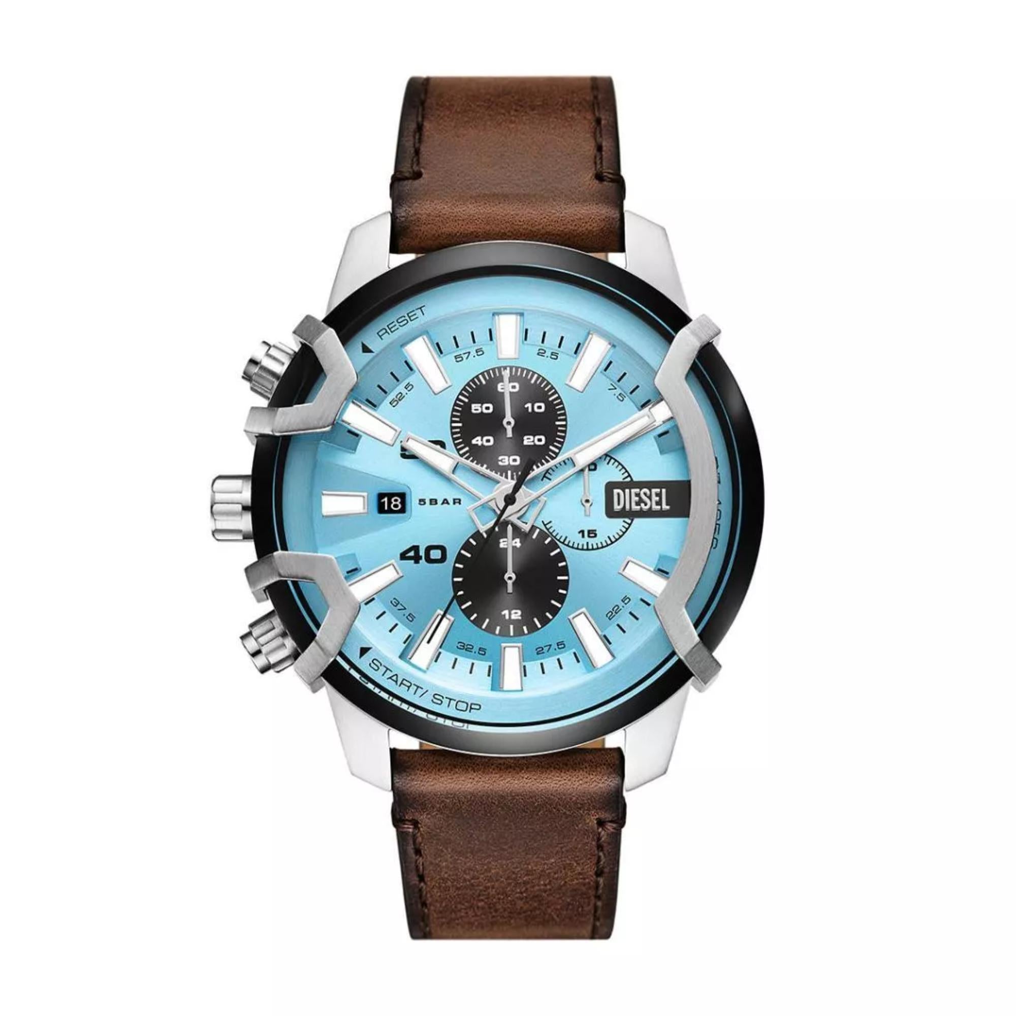 Diesel Griffed Chronograph Blue Dial Brown Leather Men's Watch DZ4656