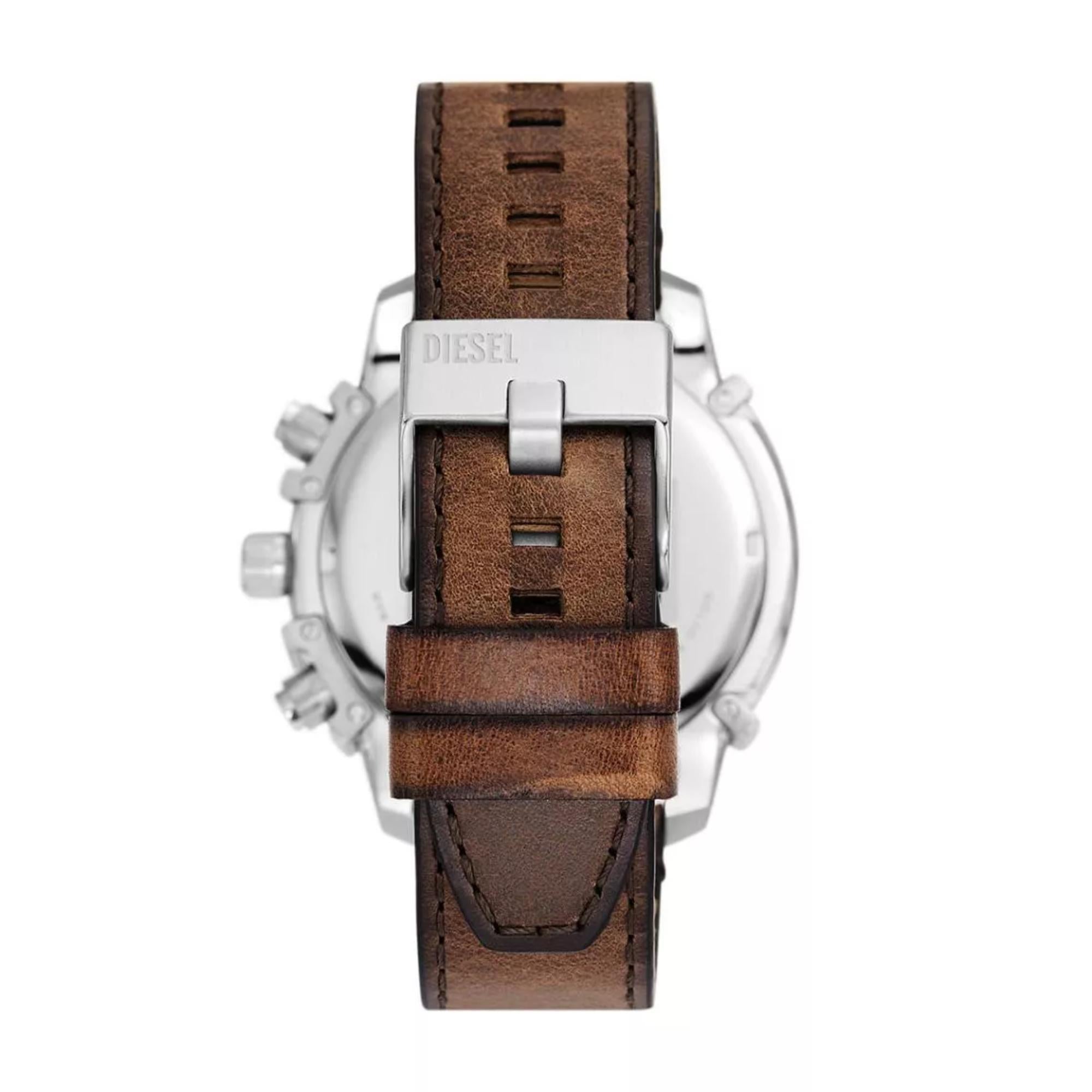 Diesel Griffed Chronograph Blue Dial Brown Leather Men's Watch DZ4656