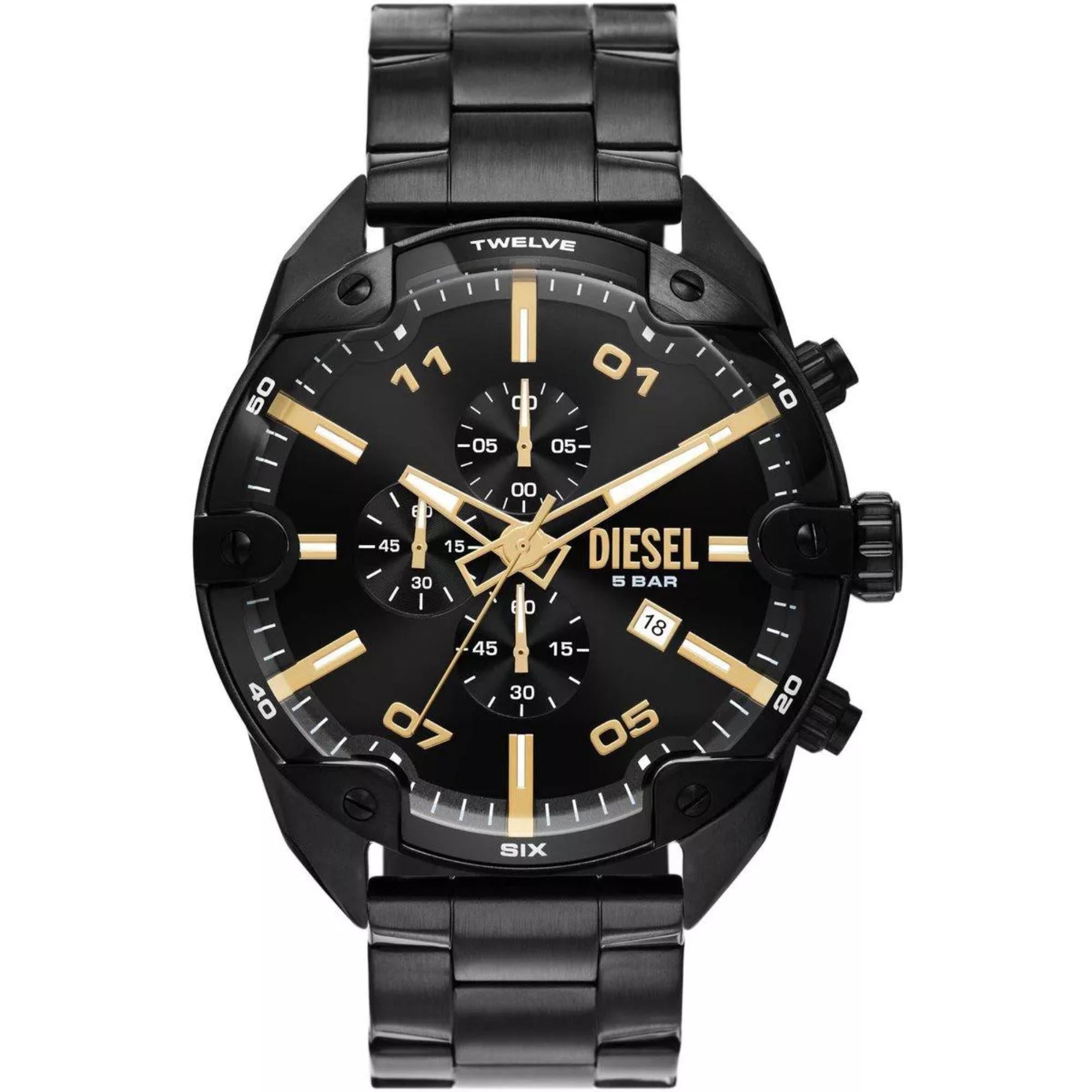 Diesel Spiked Chronograph Black Stainless Steel Black Dial Men's Watch DZ4644