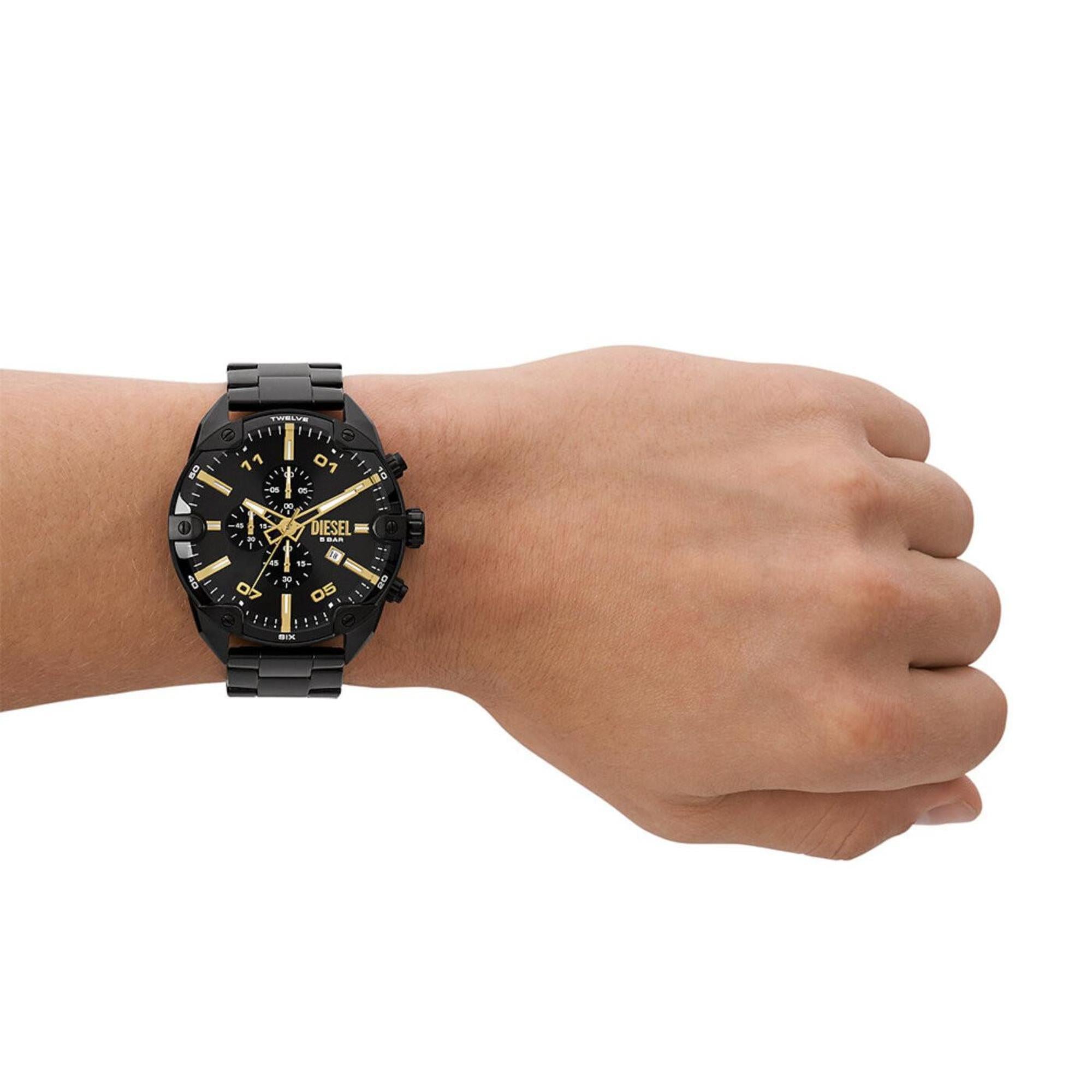 Diesel Spiked Chronograph Black Stainless Steel Black Dial Men's Watch DZ4644