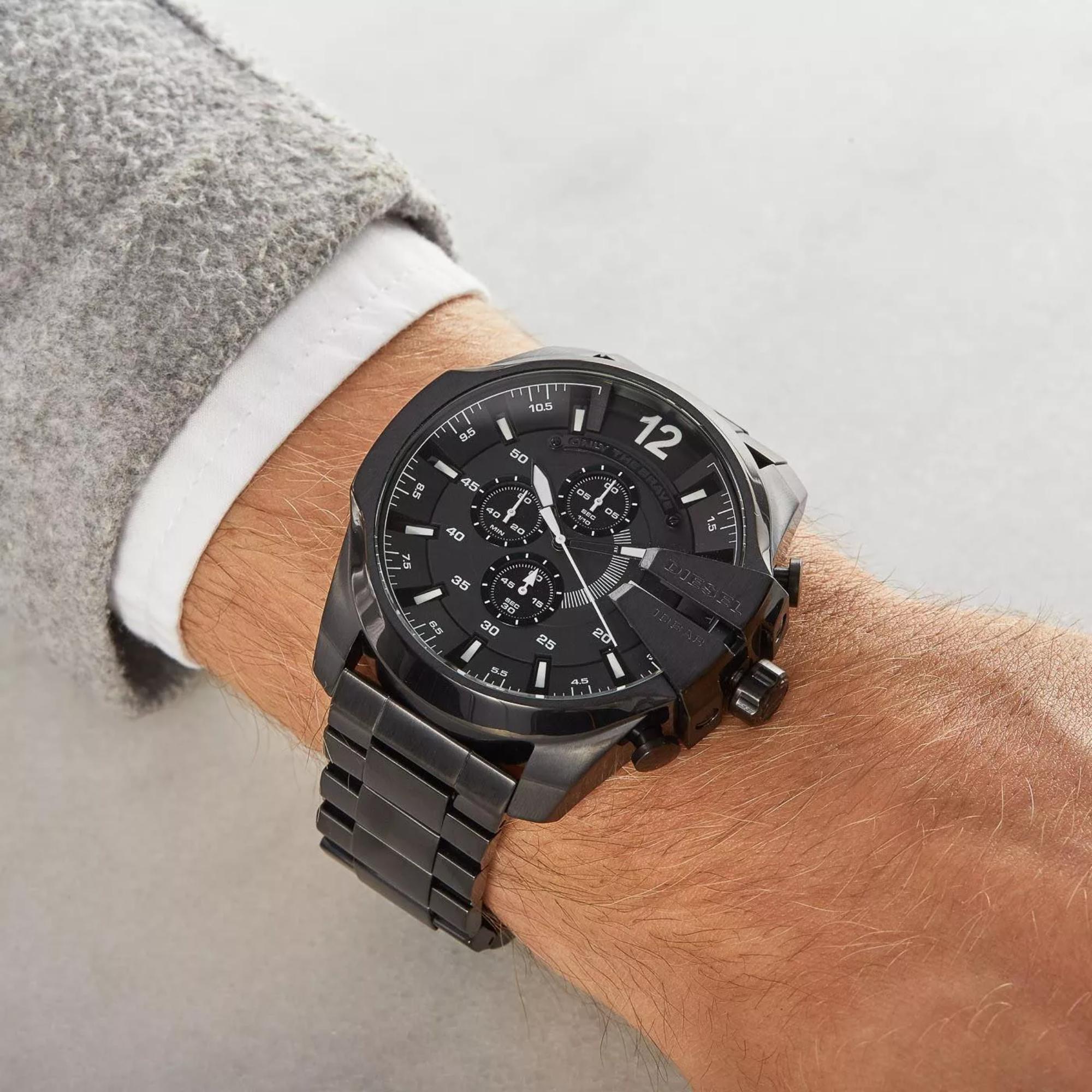 Diesel Mega Chief Chronograph Black Stainless Steel Strap Black Dial Men's Watch DZ4283