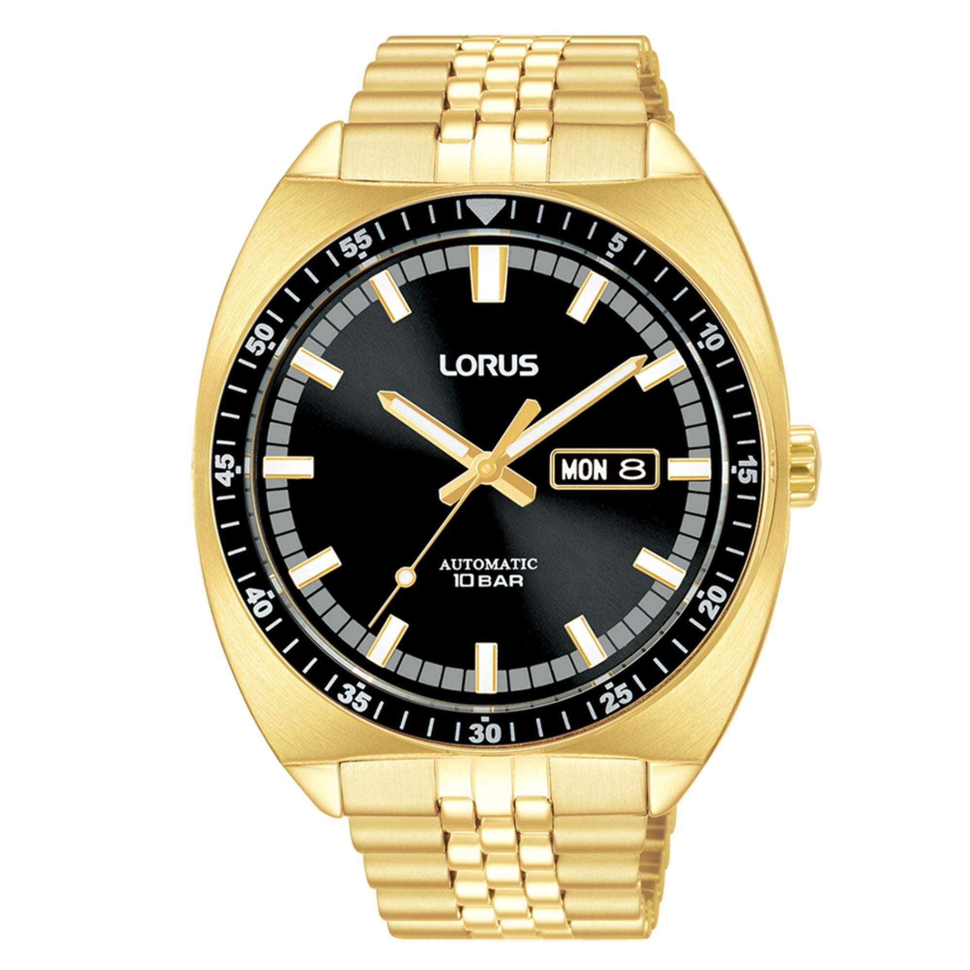 Lorus Automatic Black Dial & Gold Retro Stainless Steel Strap Men’s Watch RL448BX9