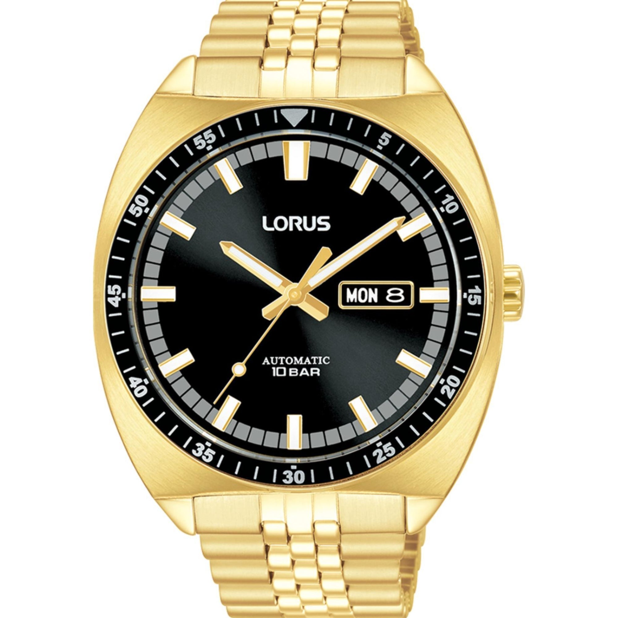 Lorus Automatic Black Dial & Gold Retro Stainless Steel Strap Men’s Watch RL448BX9