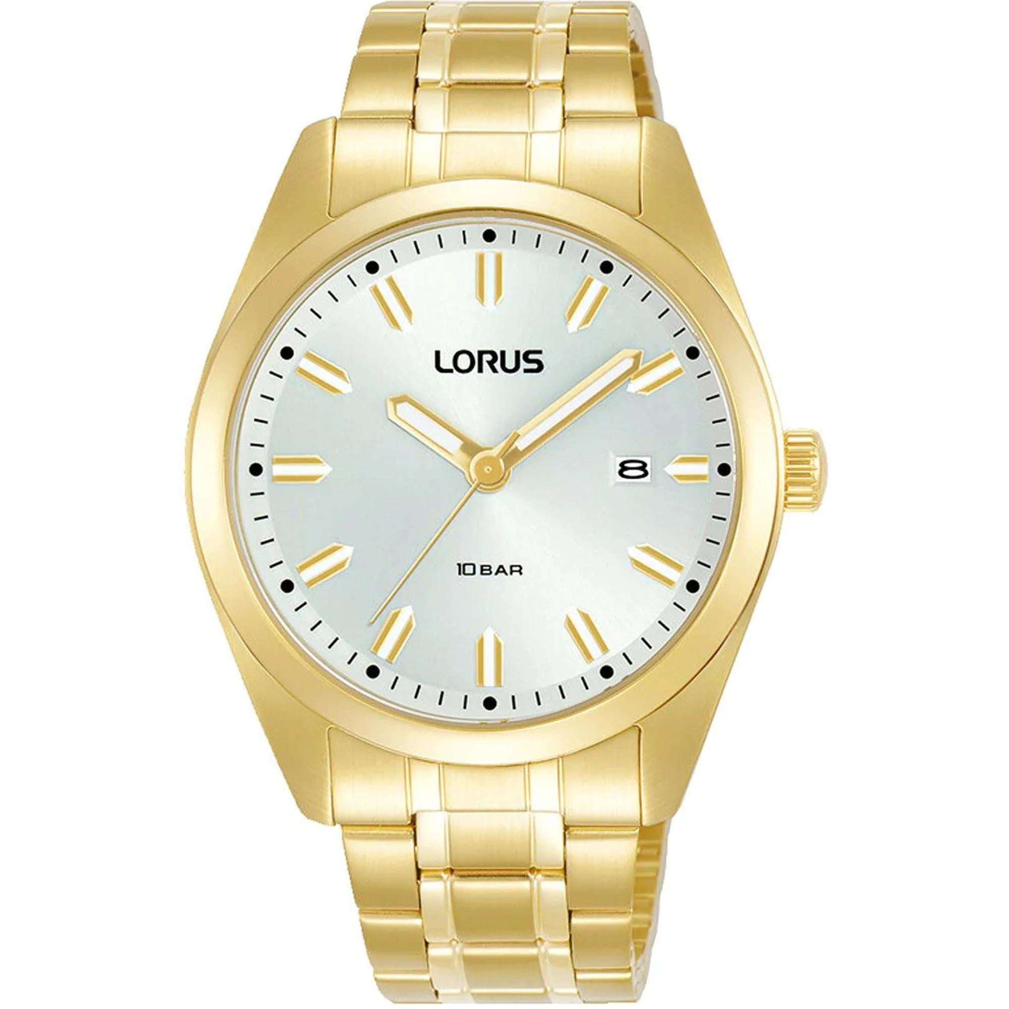 Lorus Sports Date Silver Sunray Dial Gold PVD Stainless Steel Men's Watch RH982PX9