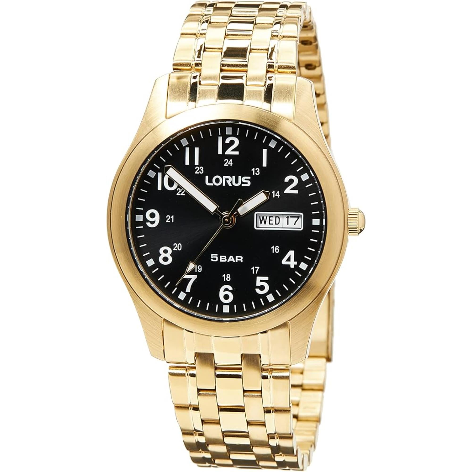 Lorus Classic Black Sunray Dial Gold PVD Stainless Steel Men's Watch RXN76DX9