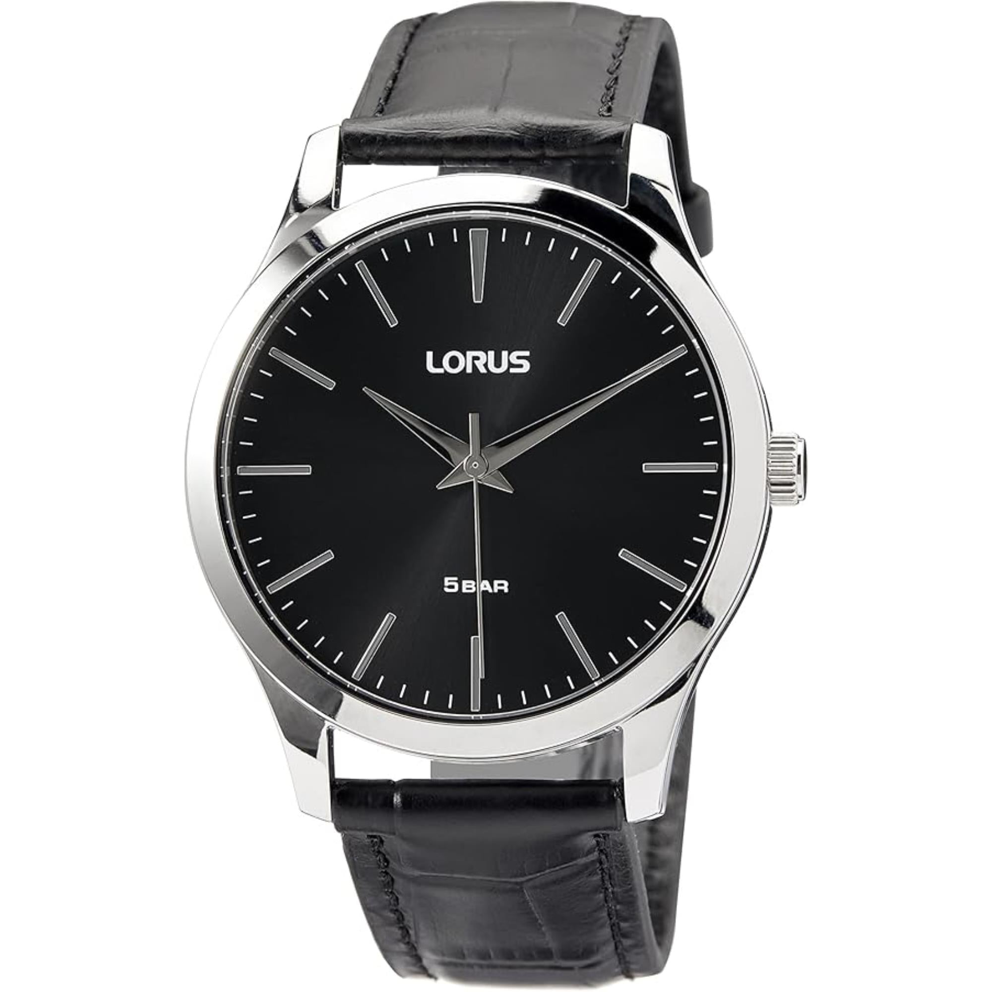 Lorus Black Leather Strap Black Dial Men’s Watch RRX71HX9