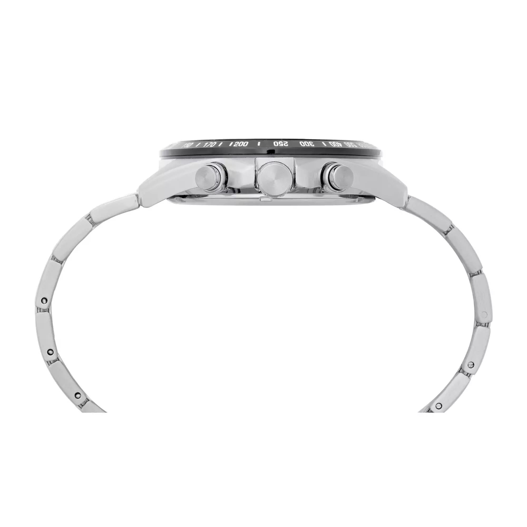 Lorus Chronograph Men's Watch Black Sunray Dial Yellow Highlights Stainless Steel Strap RM397HX9