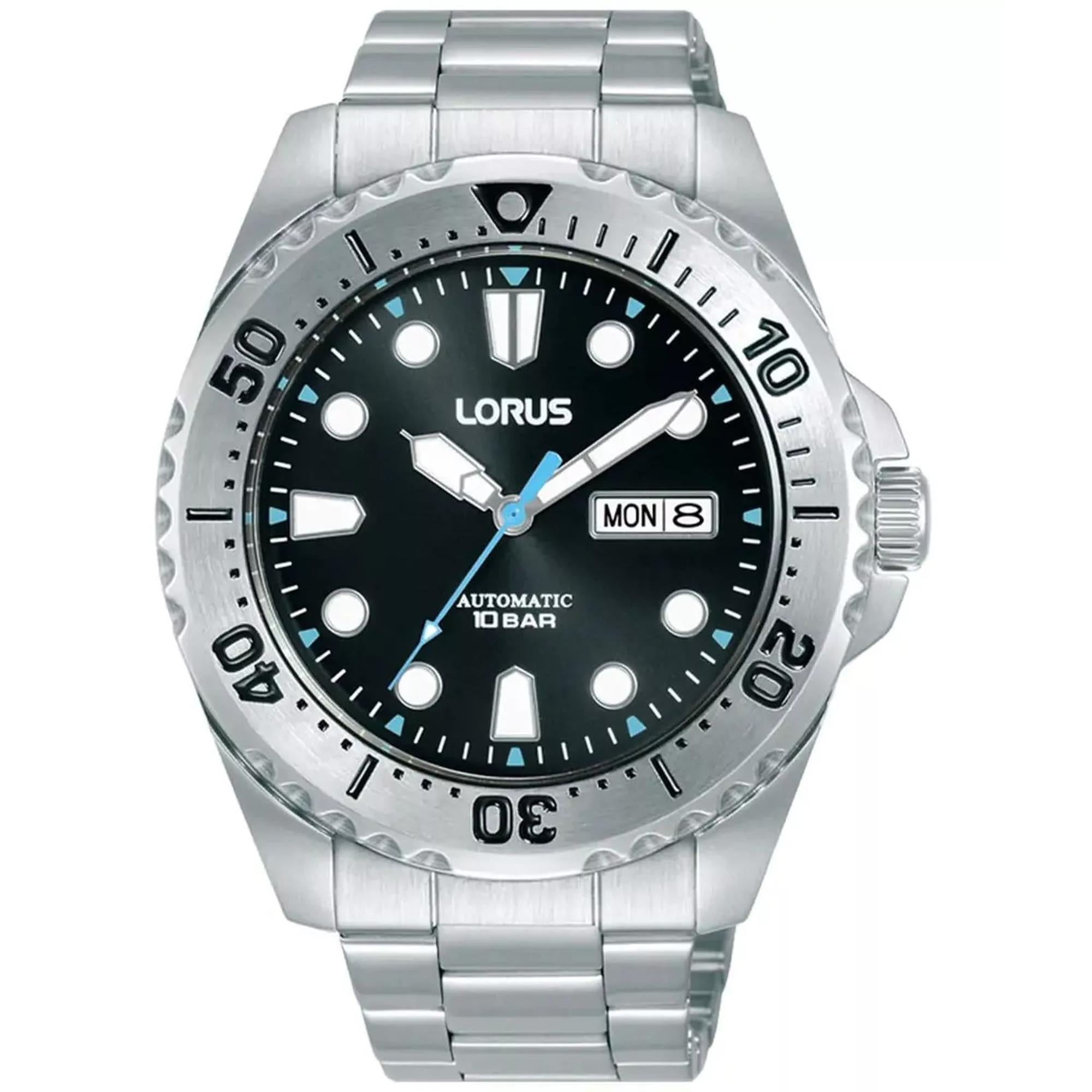 Lorus Automatic Men's Black Dial Stainless Steel Bracelet Watch RL471BX9