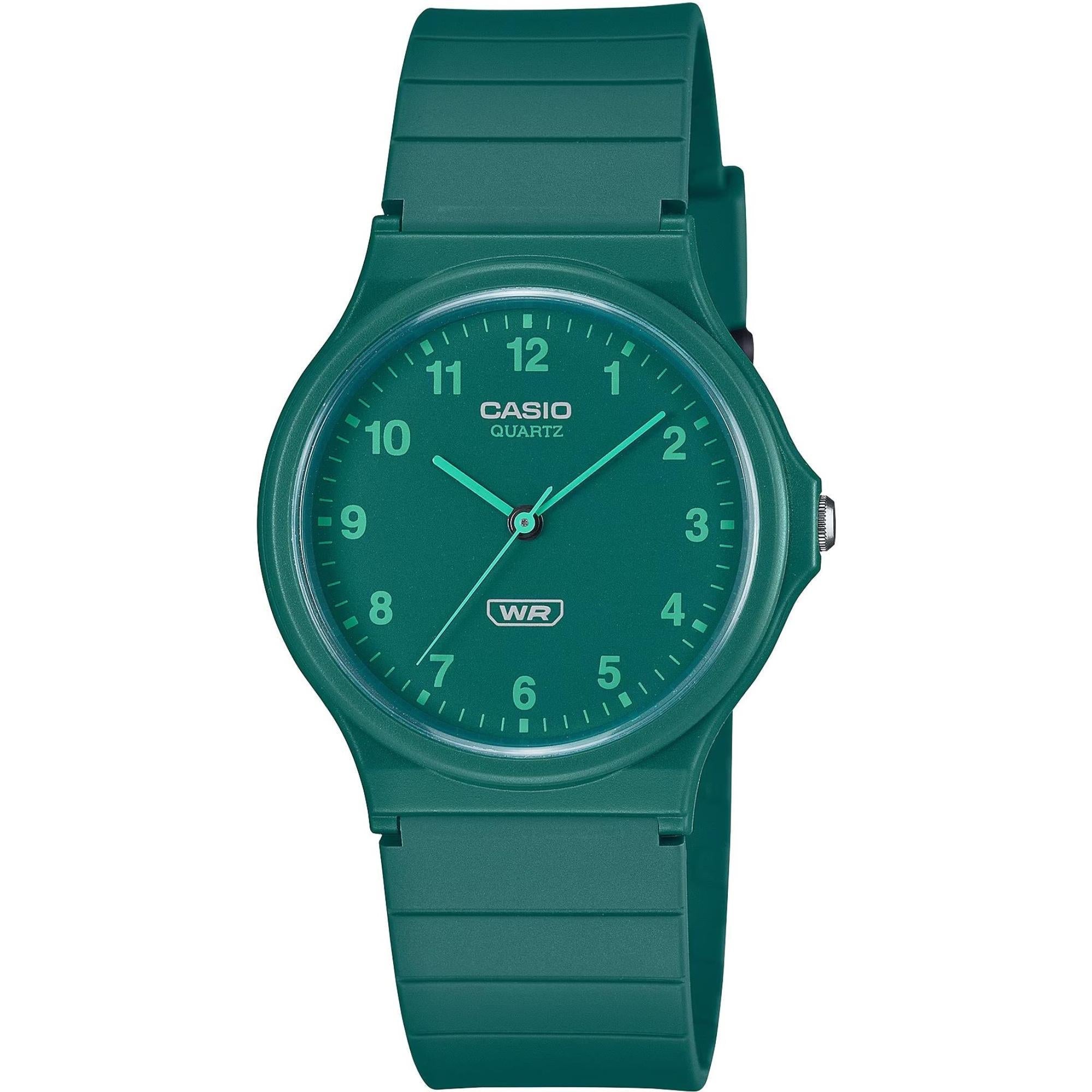 Casio Timeless Classic Analog Green Dial Resin Strap Unisex Watch MQ-24B-3BEF
