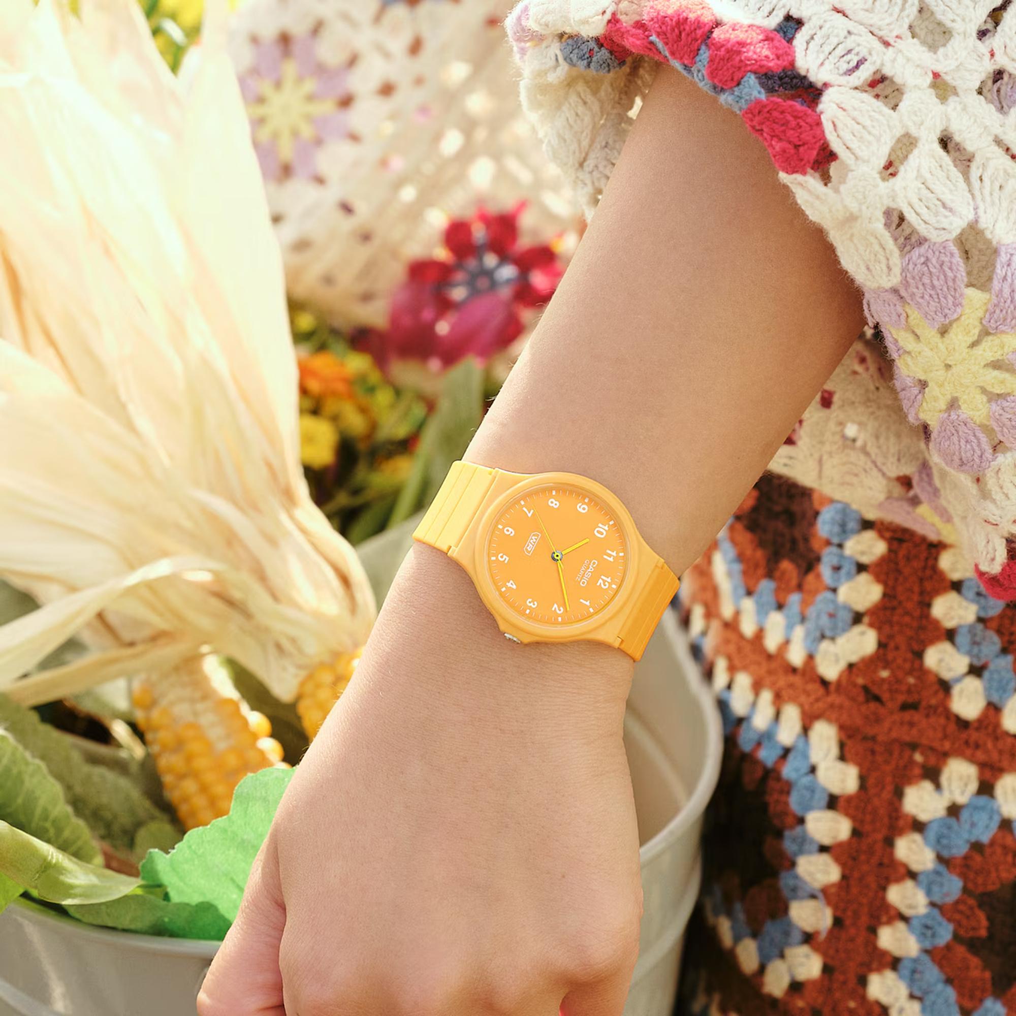 Casio Timeless Classic Analog Orange Dial Resin Strap Unisex Watch MQ-24B-9BEF