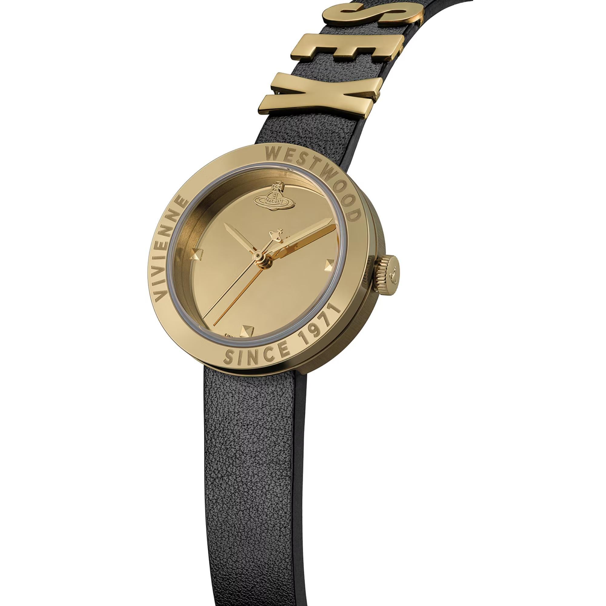 Vivienne Westwood Rebel Gold Dial Leather Strap Women's Watch VV303BKGD