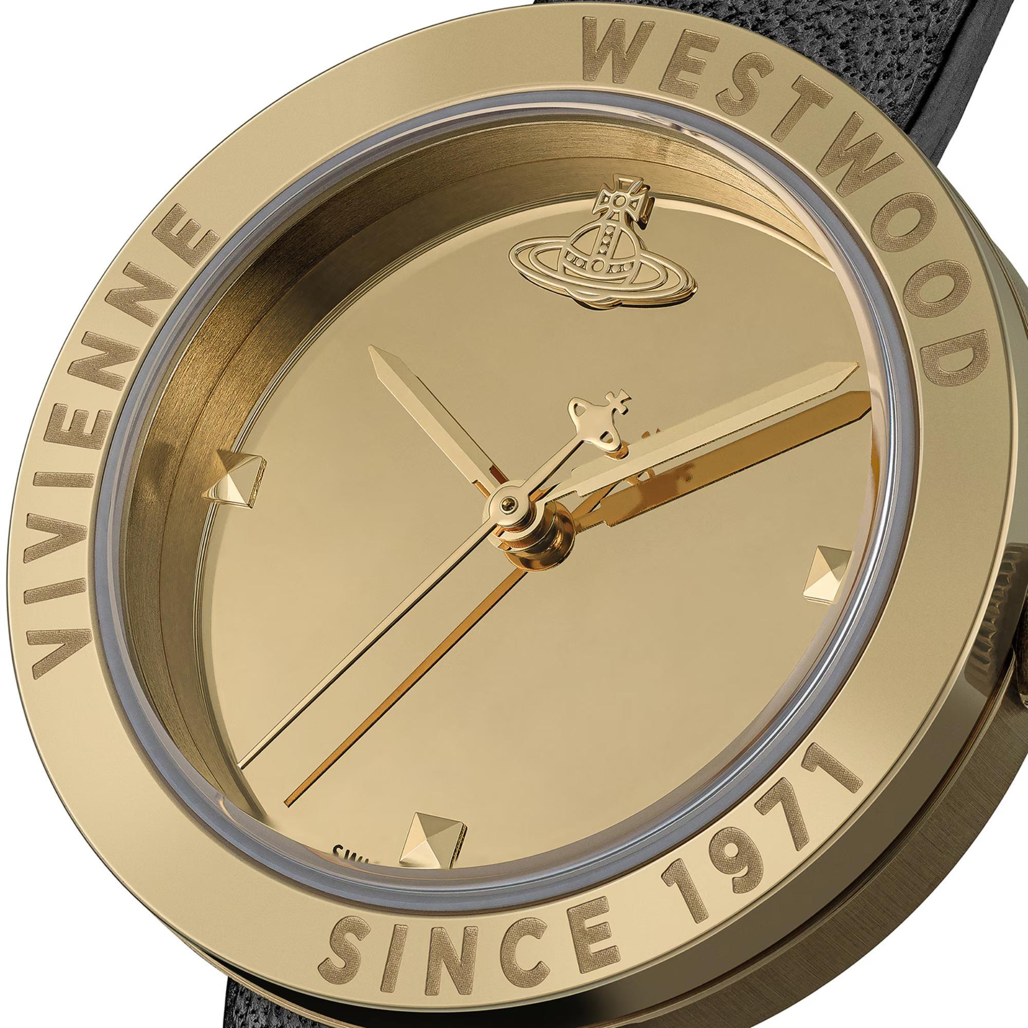 Vivienne Westwood Rebel Gold Dial Leather Strap Women's Watch VV303BKGD