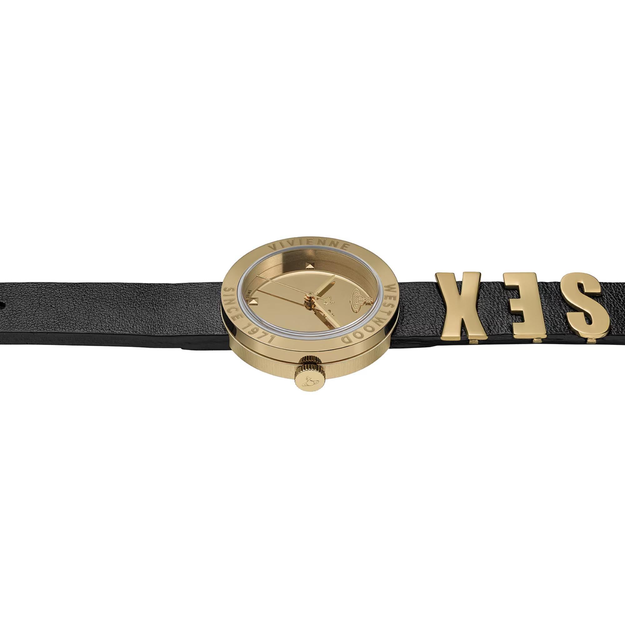Vivienne Westwood Rebel Gold Dial Leather Strap Women's Watch VV303BKGD
