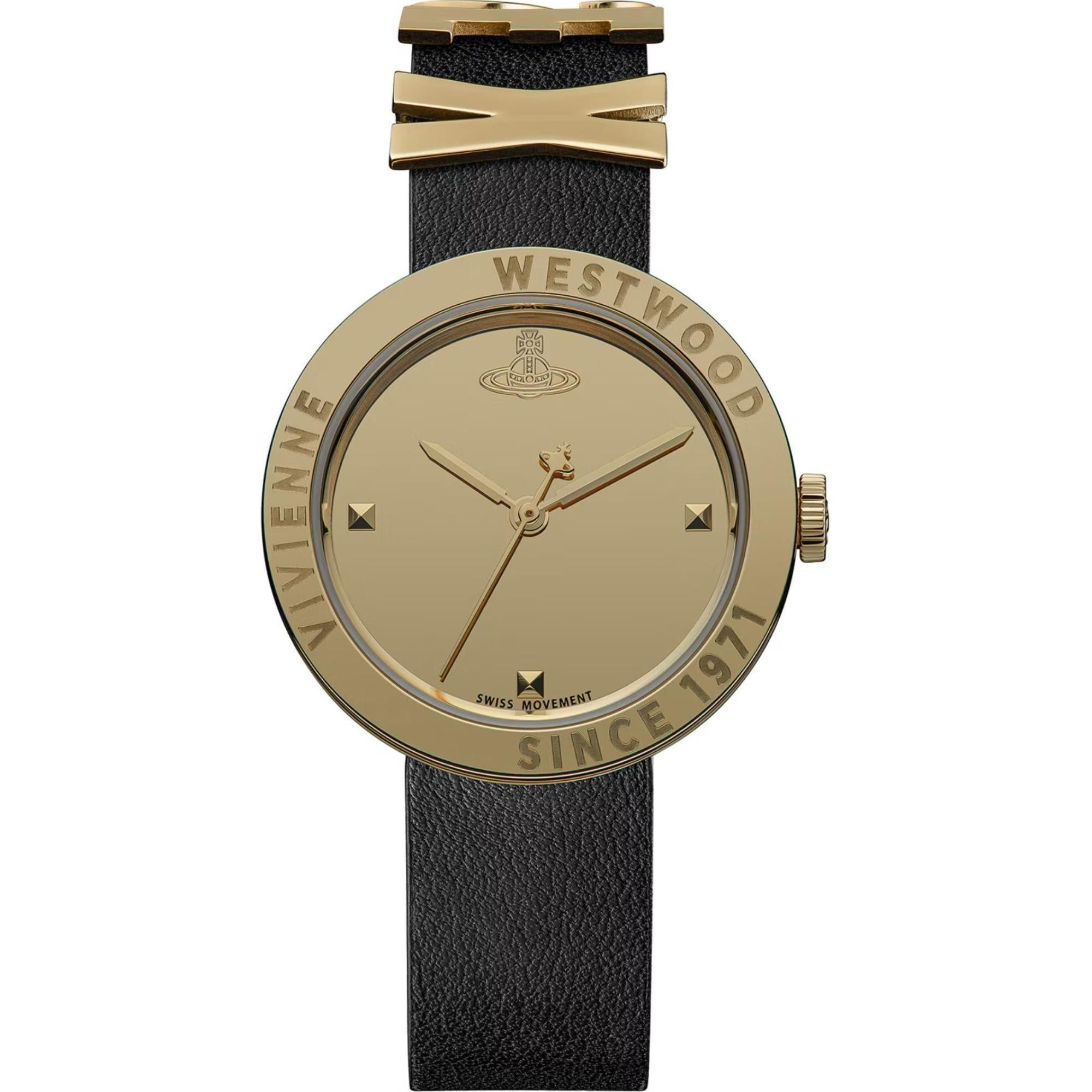 Vivienne Westwood Rebel Gold Dial Leather Strap Women's Watch VV303BKGD