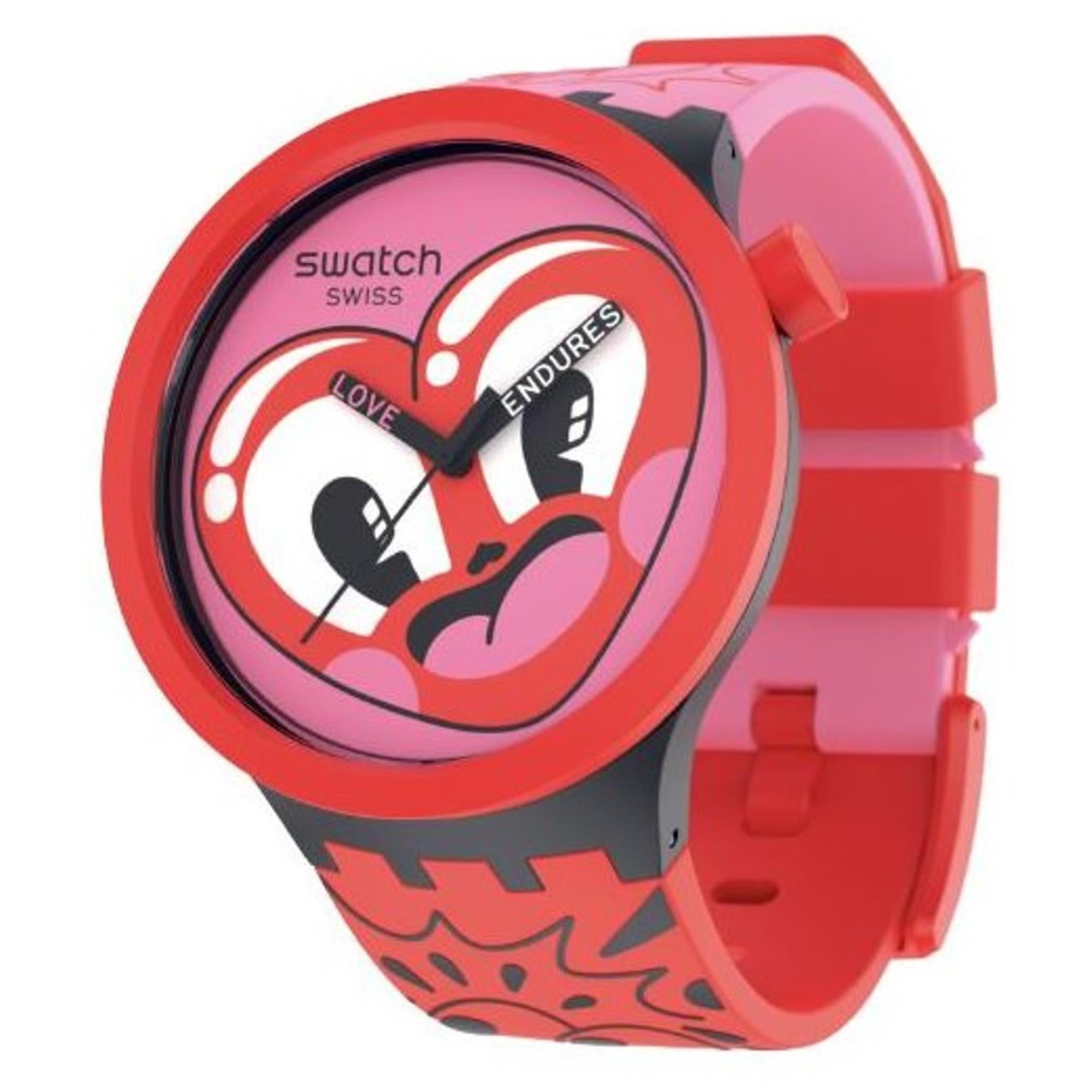 Swatch BIOCERAMIC Hattie’s Quartz Heart Pink Dial Silicone Strap Watch SB05Z103