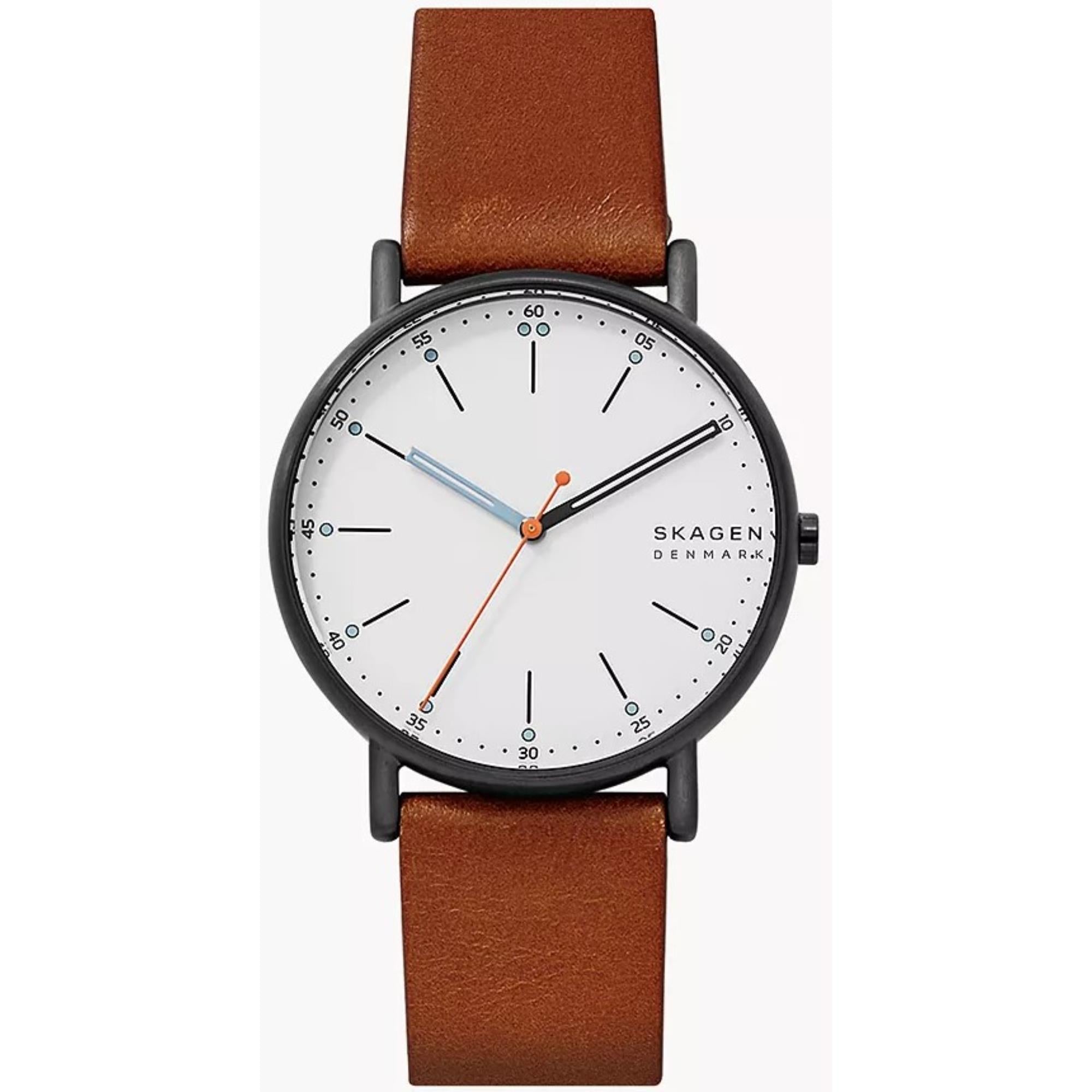 Skagen Signatur Brown Leather Strap White Dial Men’s Watch SKW6374