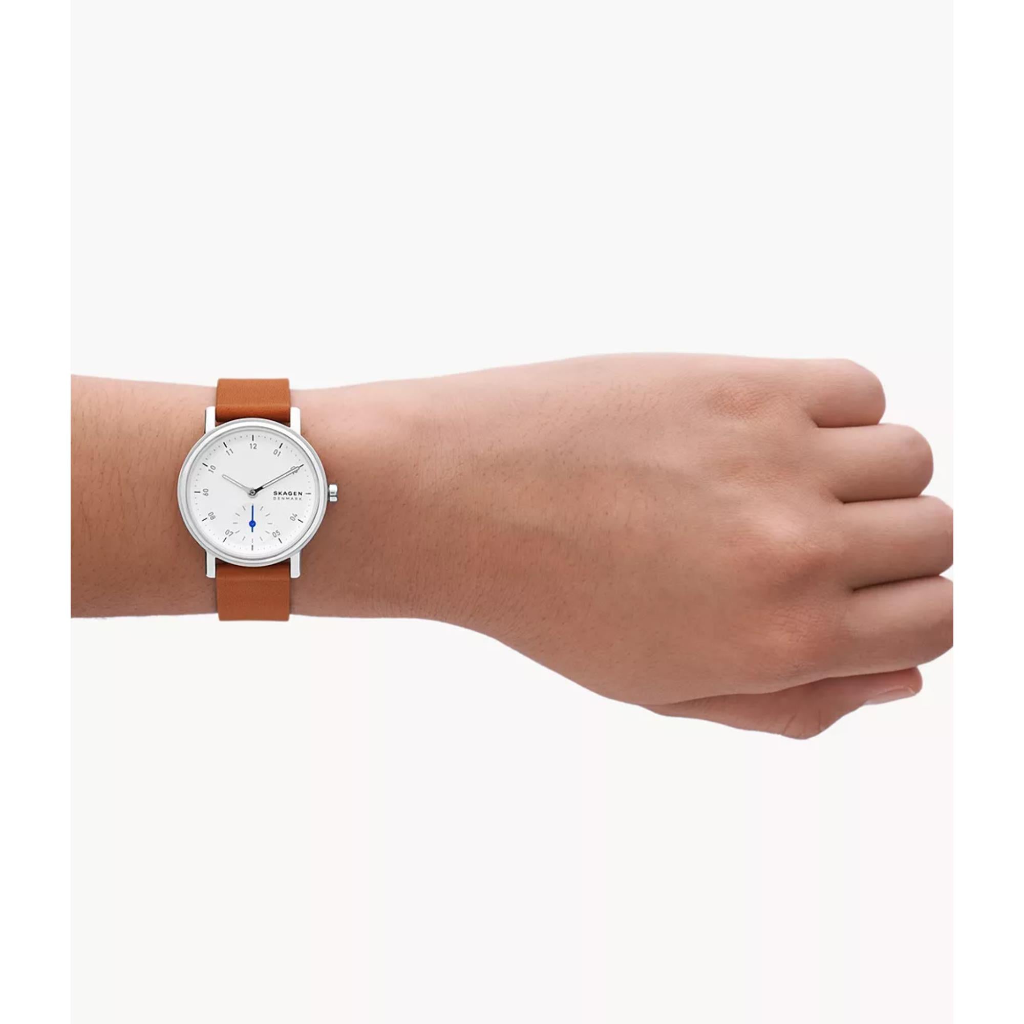 Skagen Kuppel Lille Sub-Second Brown Leather White Dial Women’s Watch SKW3103