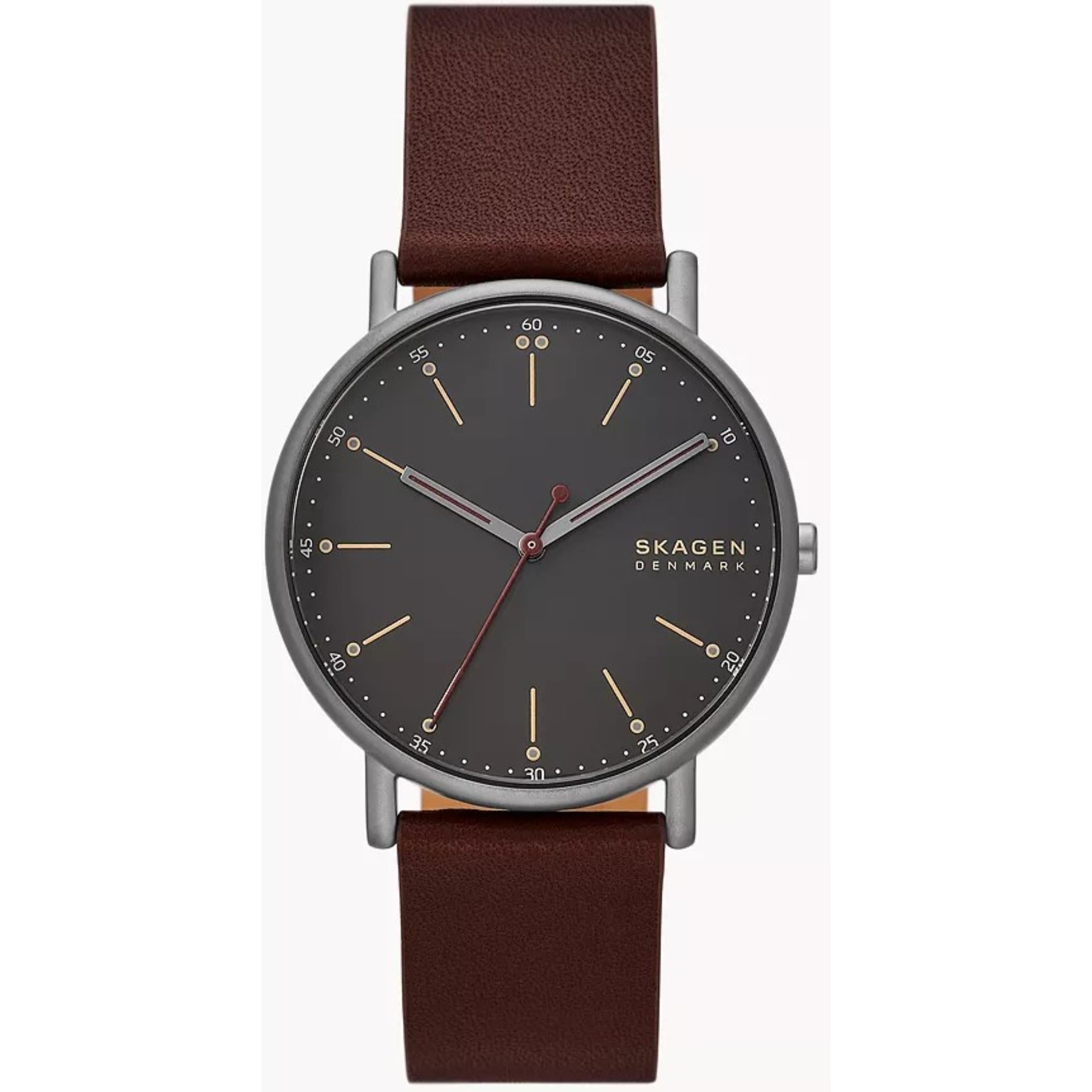 Skagen Signatur Cherry Wood Leather Strap Black Dial Men’s Watch SKW6860