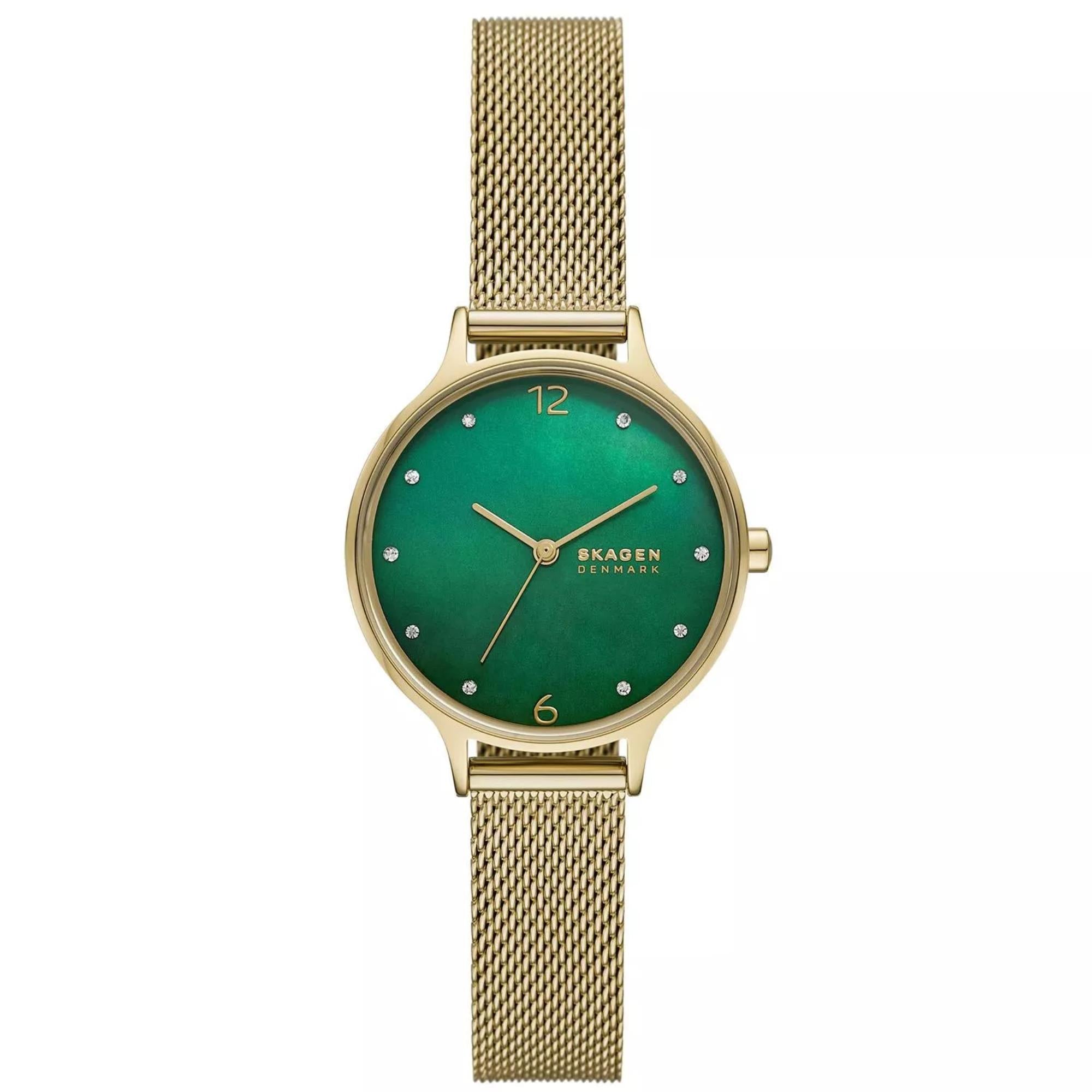 Skagen Anita Lille Gold Stainless Steel Mesh Green Dial Women's Watch SKW3145