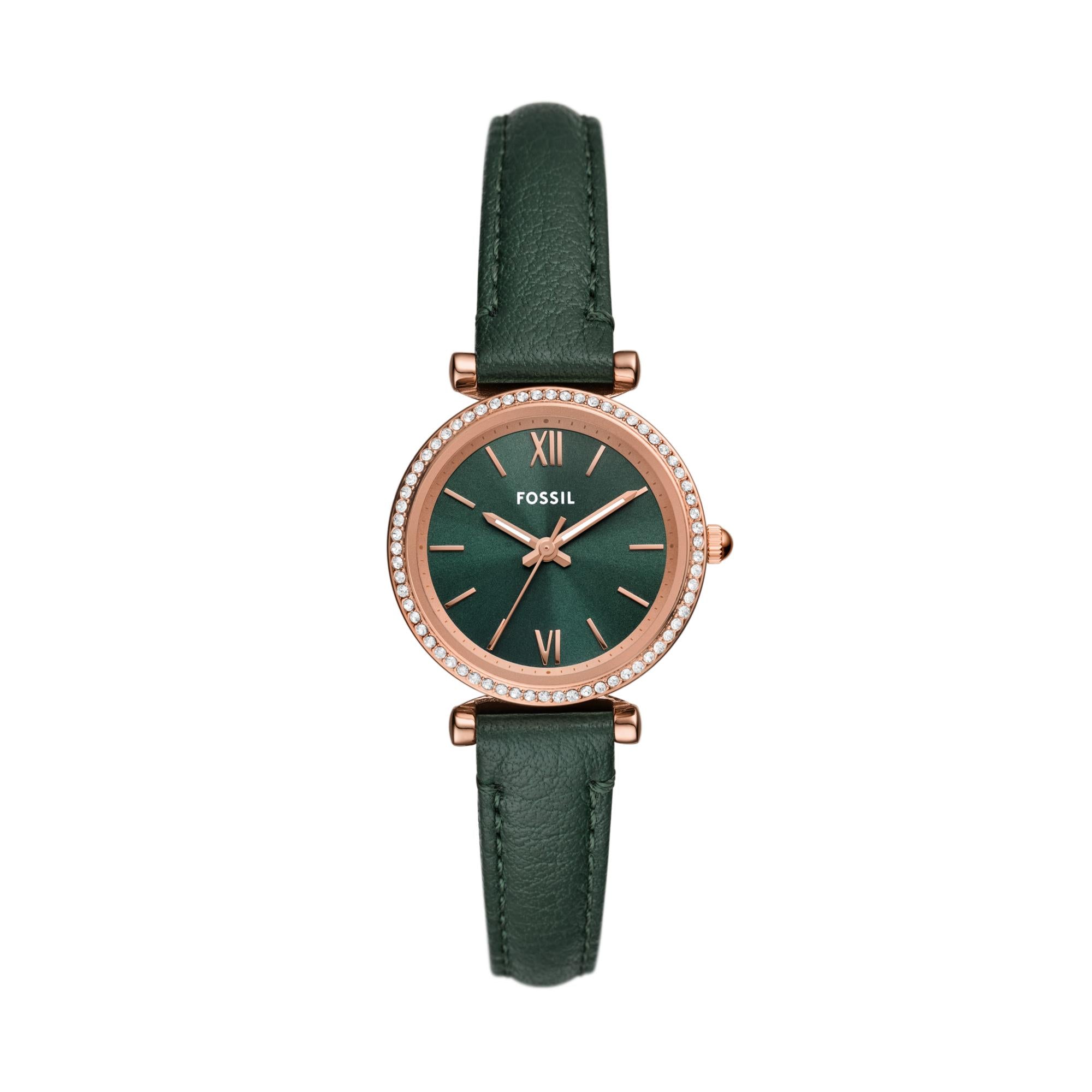 Fossil Carlie Green LiteHide™ Leather Green Dial Women’s Watch ES5370