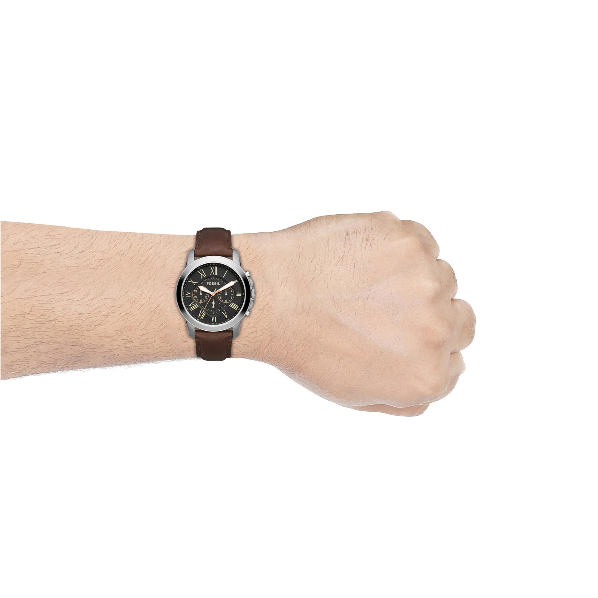 Fossil Grant 44mm Chronograph Black Dial Leather Mens Quartz Watch FS4813