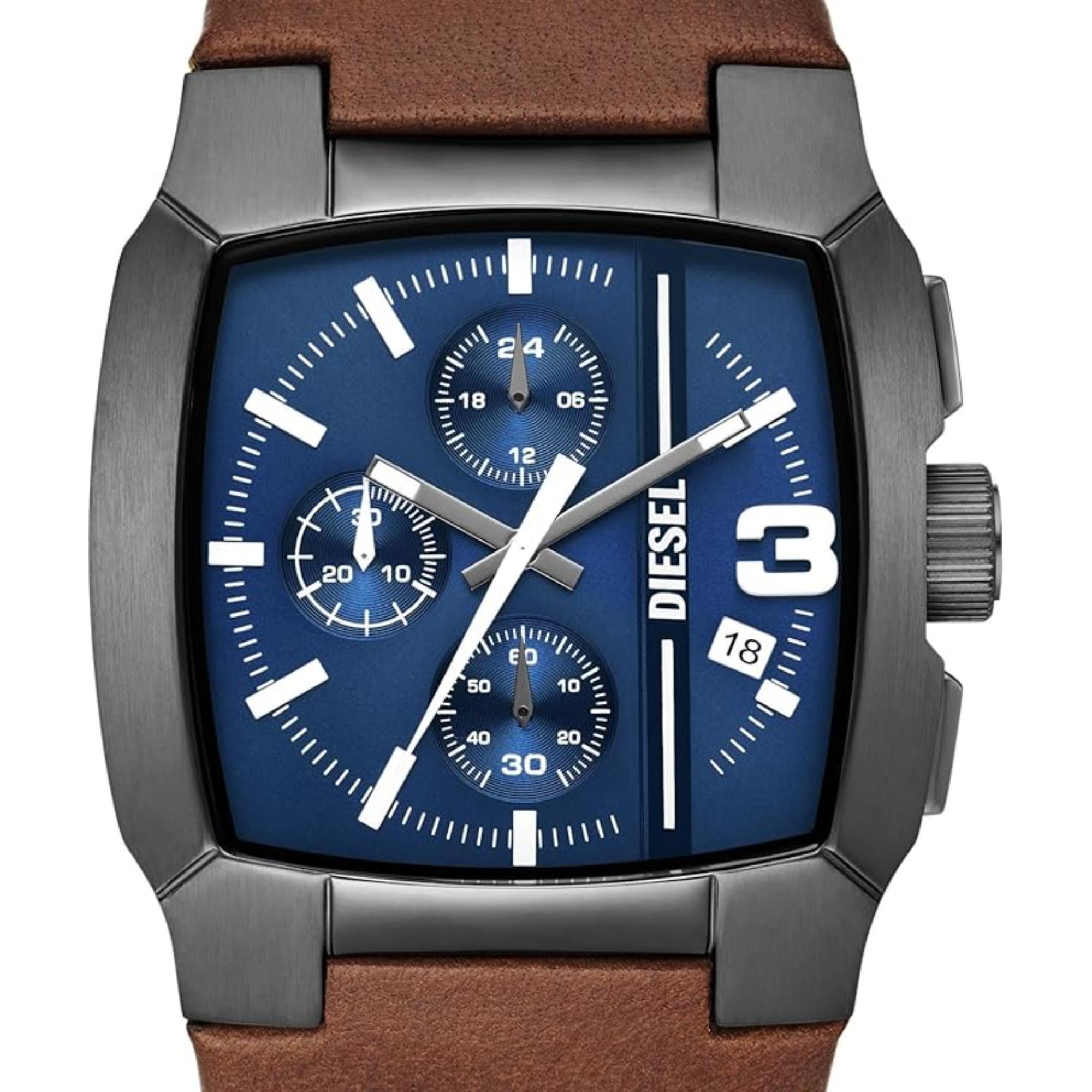 Diesel Cliffhanger Chronograph Brown Leather Strap Blue Dial Men’s Watch DZ4641
