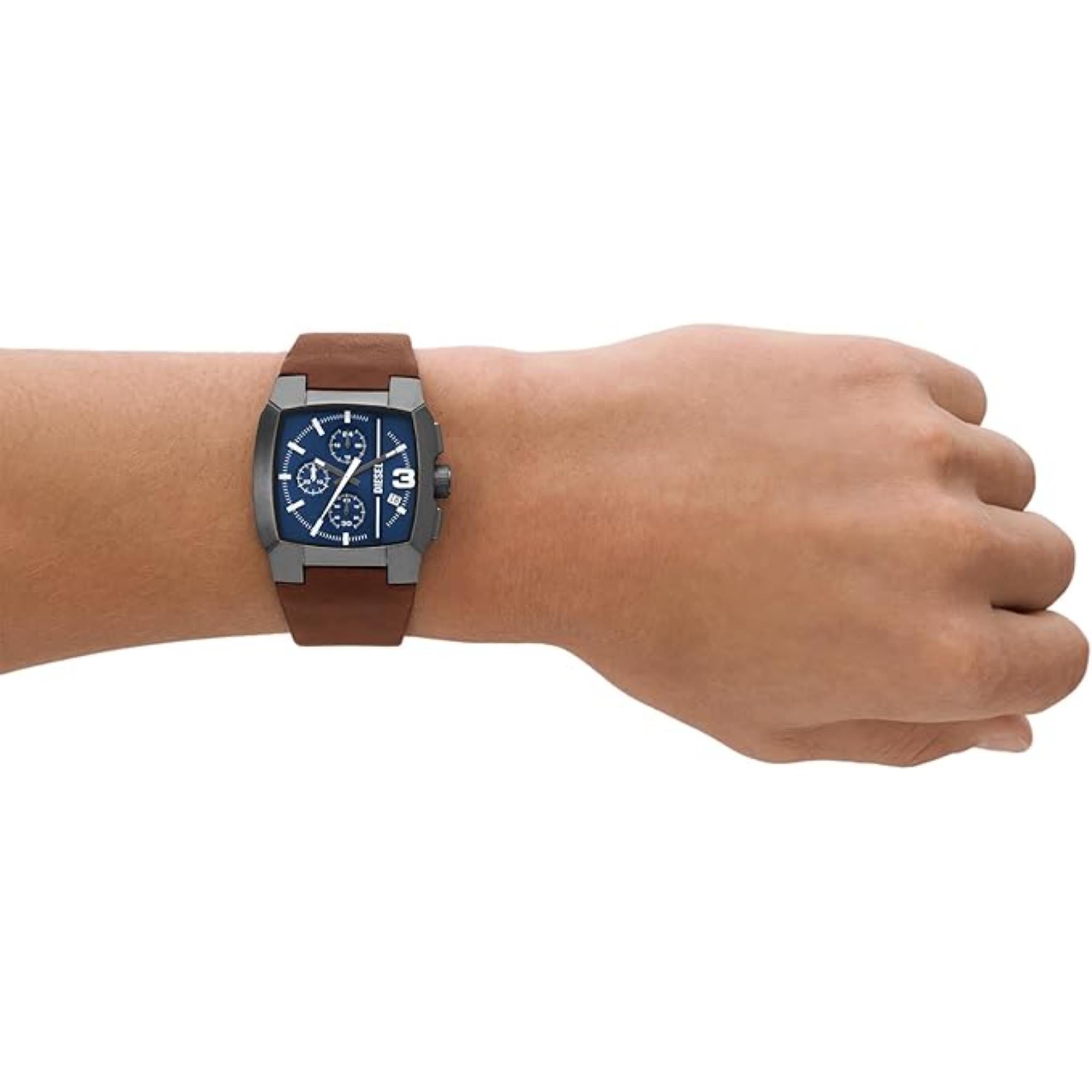 Diesel Cliffhanger Chronograph Brown Leather Strap Blue Dial Men’s Watch DZ4641