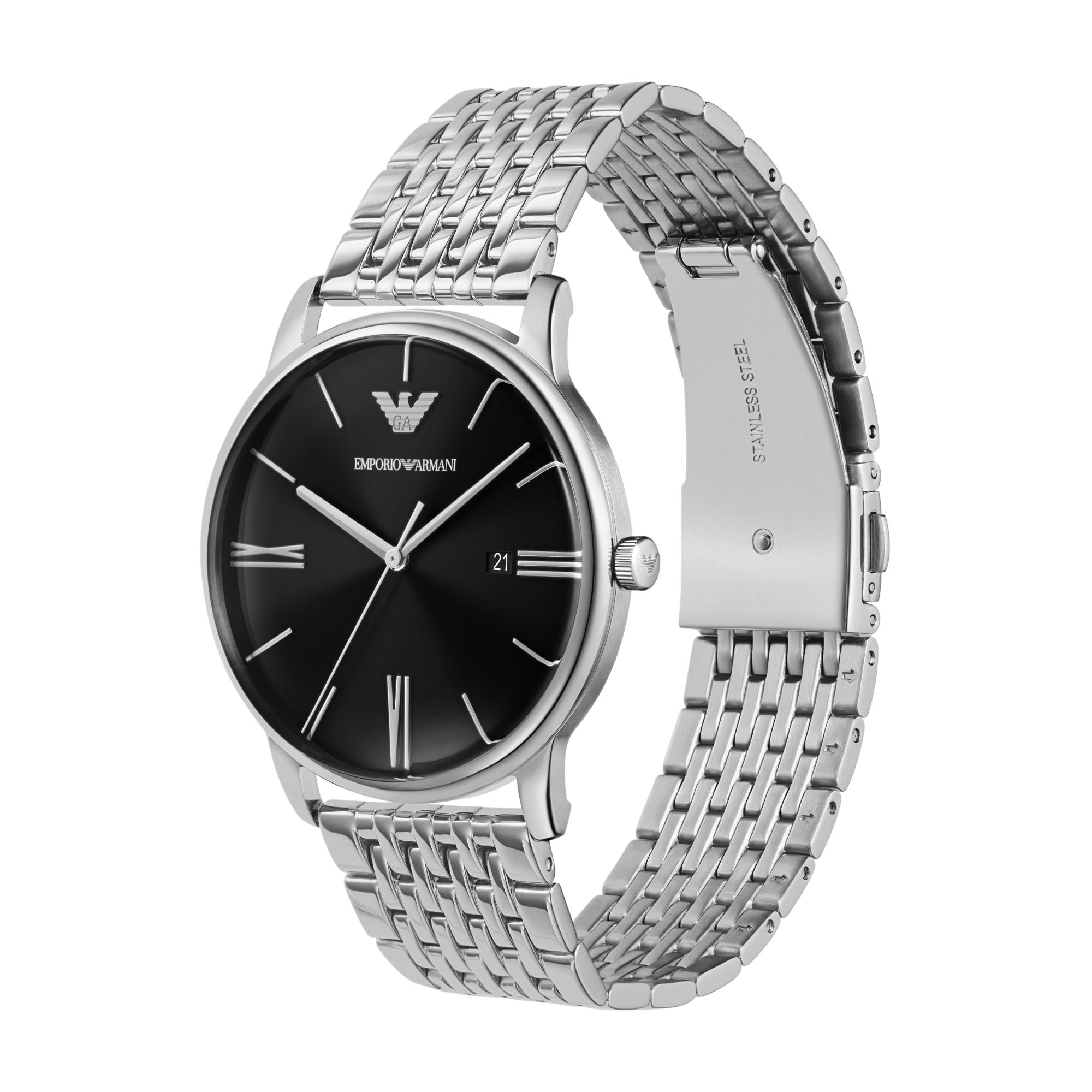 Emporio Armani Date Stainless Steel Black Dial Men’s Watch AR11600