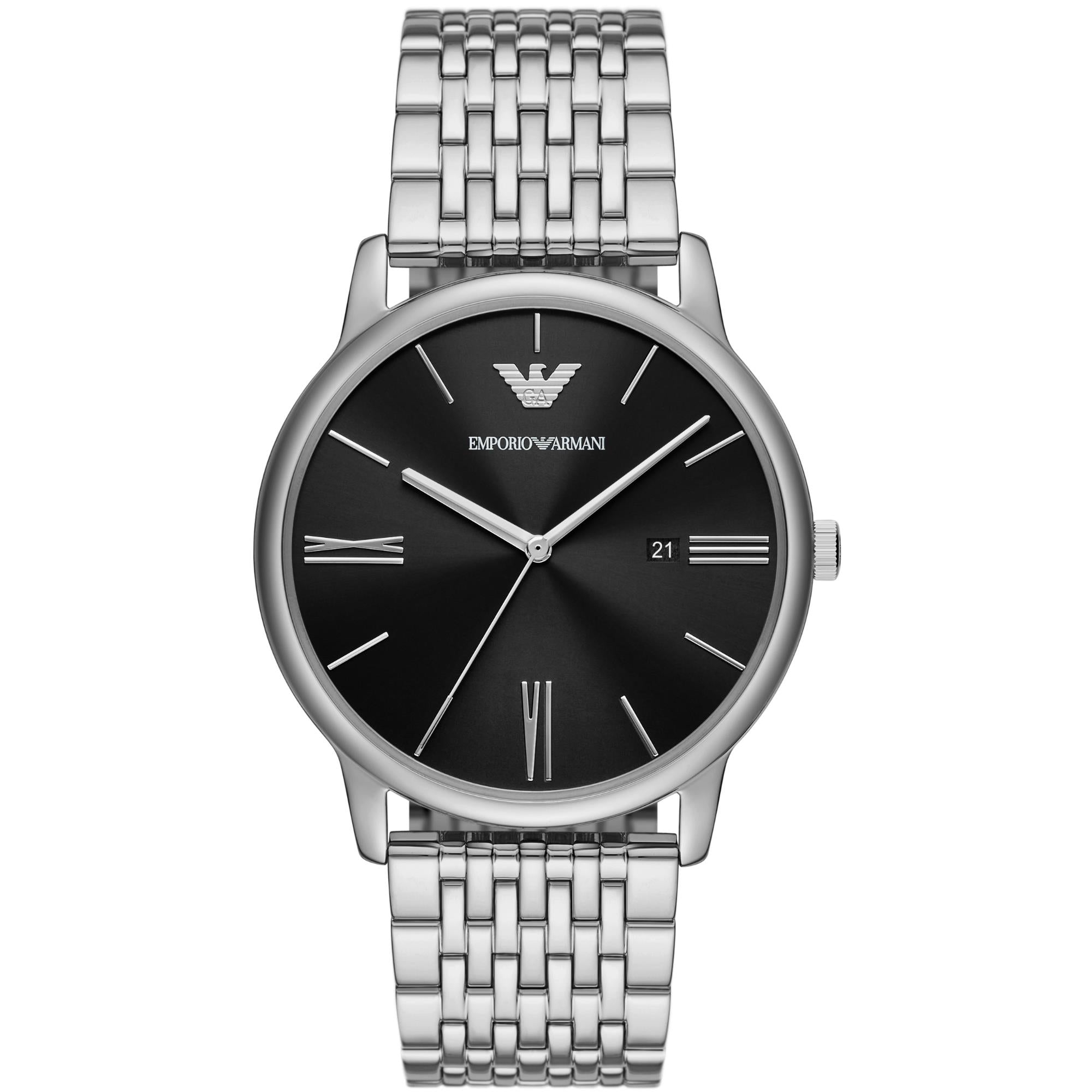 Emporio Armani Date Stainless Steel Black Dial Men’s Watch AR11600