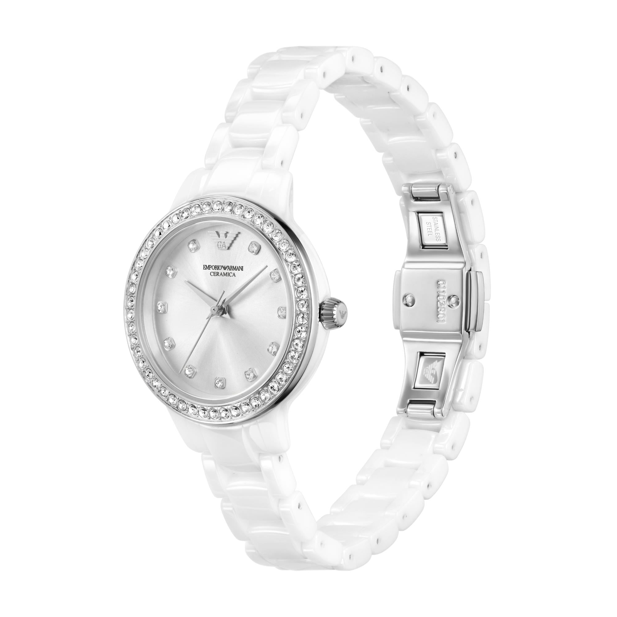 Emporio Armani White Ceramic Silver Dial Women's Watch AR70013