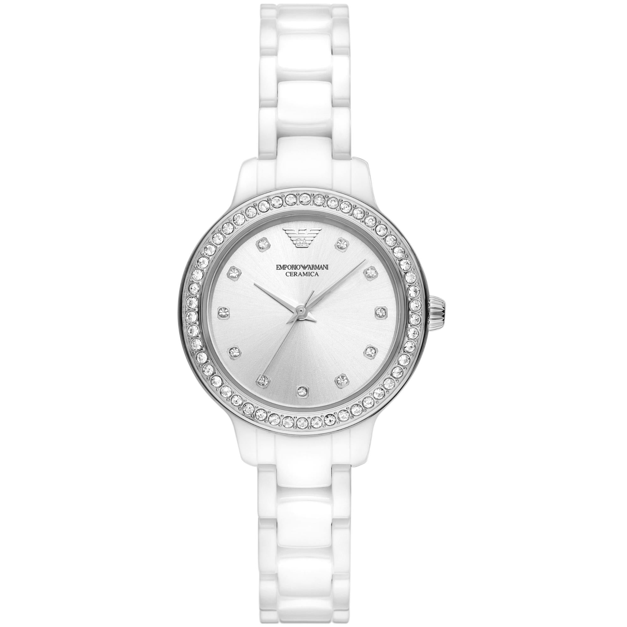 Emporio Armani White Ceramic Silver Dial Women's Watch AR70013
