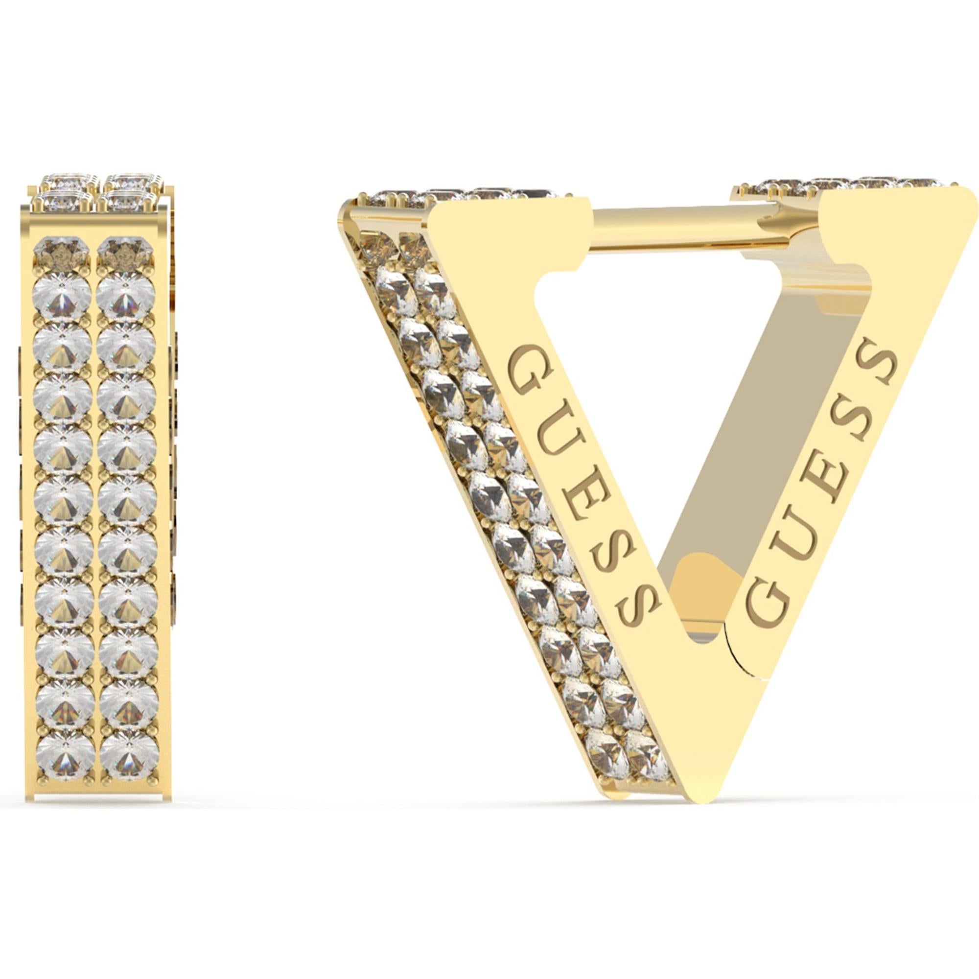 Guess Women’s Gold-Plated Triangle Pave Huggie Earrings UBE03306YG