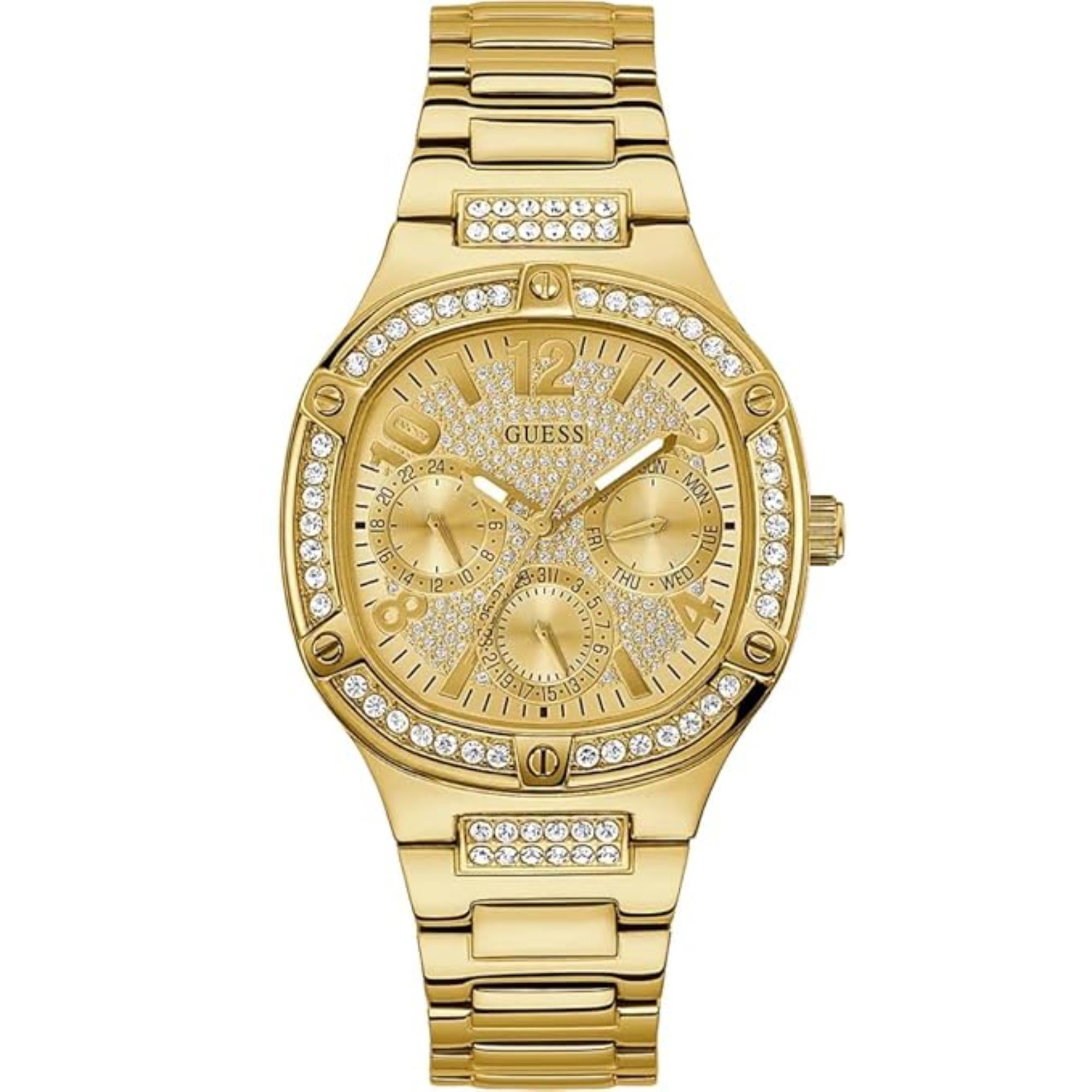 Guess Women's Gold Crystal Dial Gold Tone Stainless Steel Bracelet Watch GW0558L2