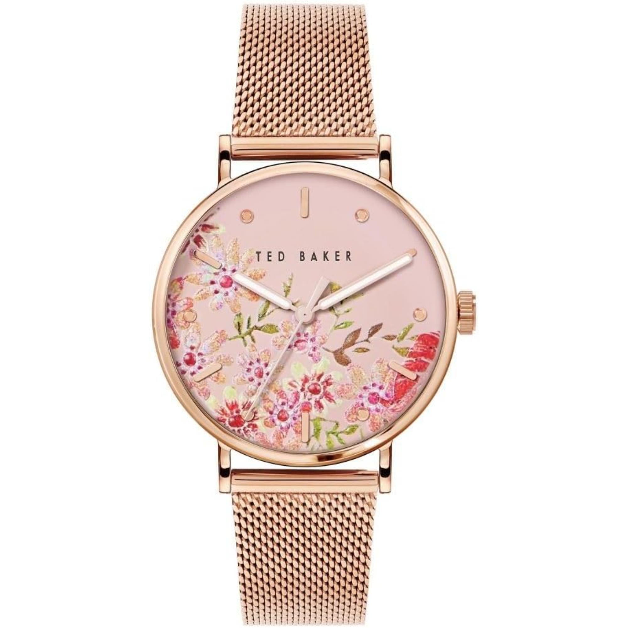 Ted Baker Phylipa Retro Rose Gold Dial Mesh Band Ladies Watch BKPPHS2379I