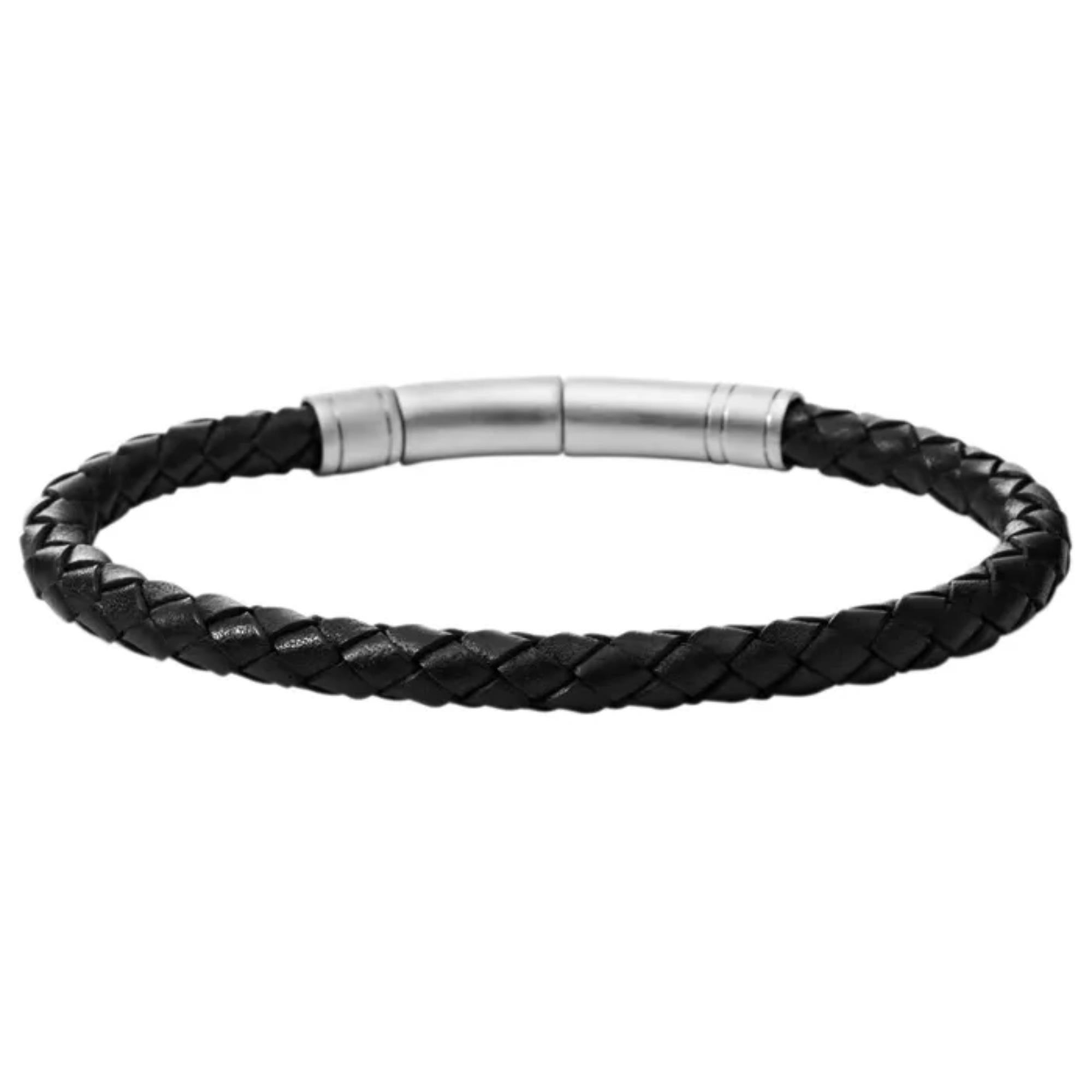 Fossil Black Skinny Braided Leather Men's Bracelet  JF00510797