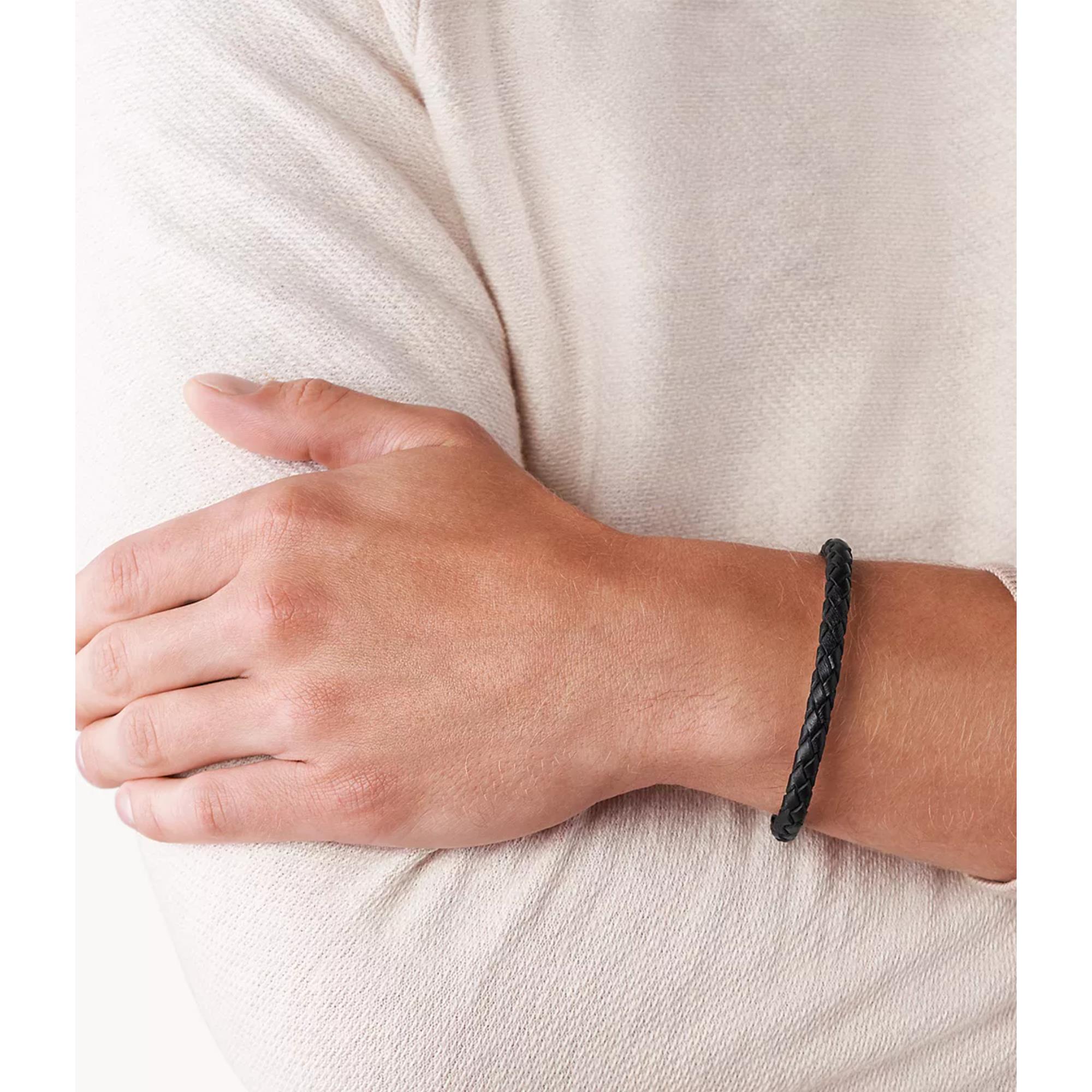 Fossil Black Skinny Braided Leather Men's Bracelet  JF00510797