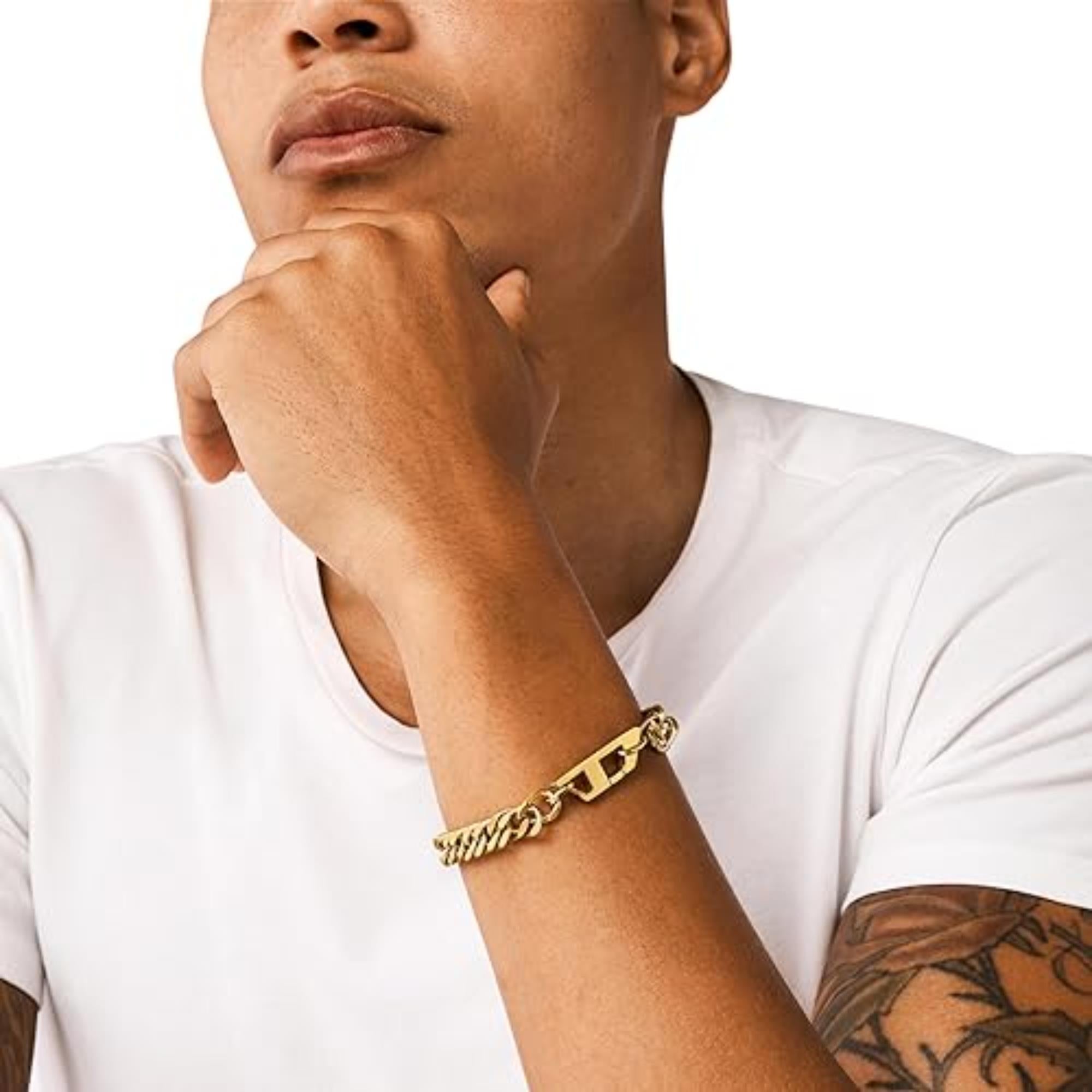 Diesel Matte Gold-Tone Stainless Steel Chain Link Unisex Bracelet DX1511710