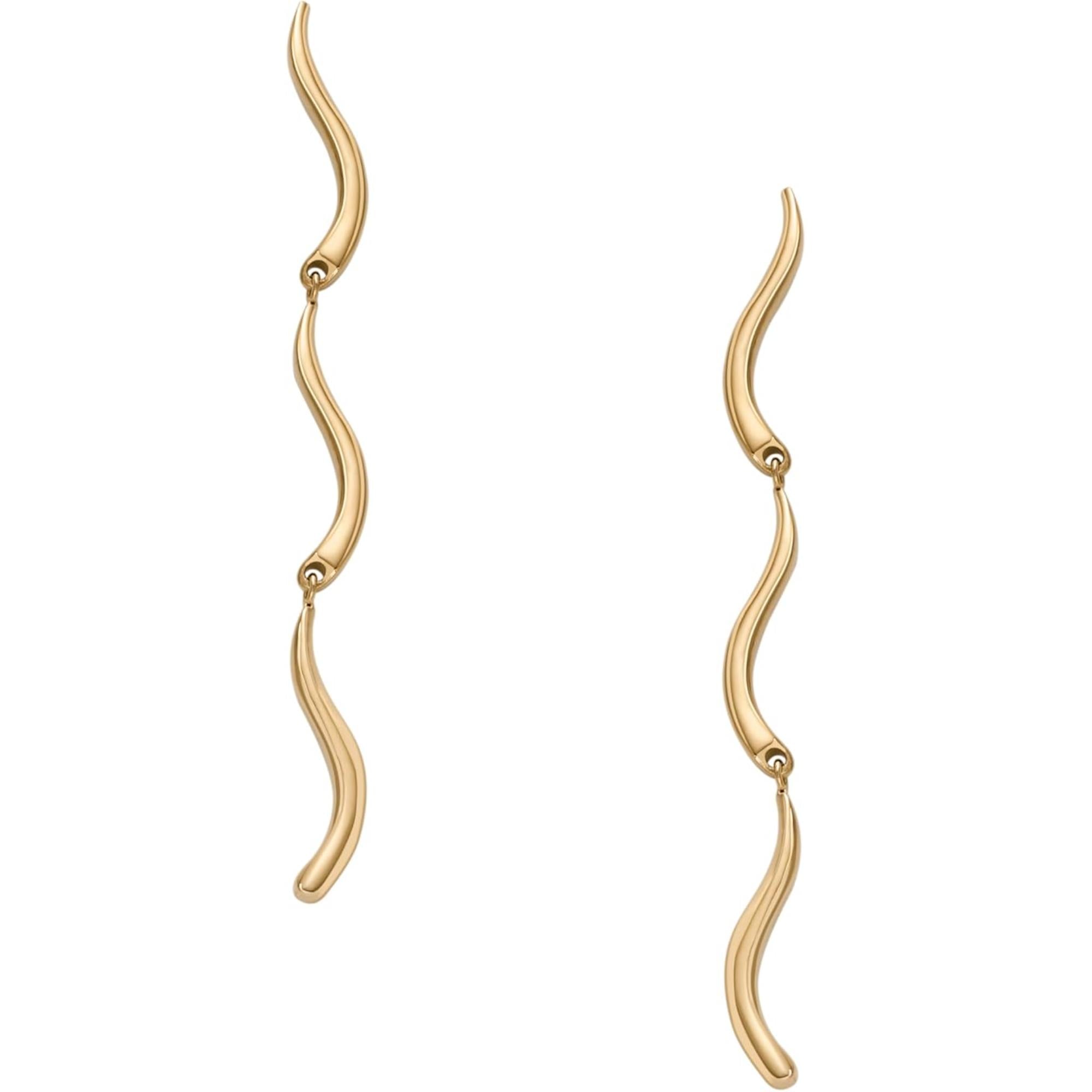 Skagen Kariana Waves Gold-Tone Stainless Steel Long Drop Women's Earrings SKJ1784710