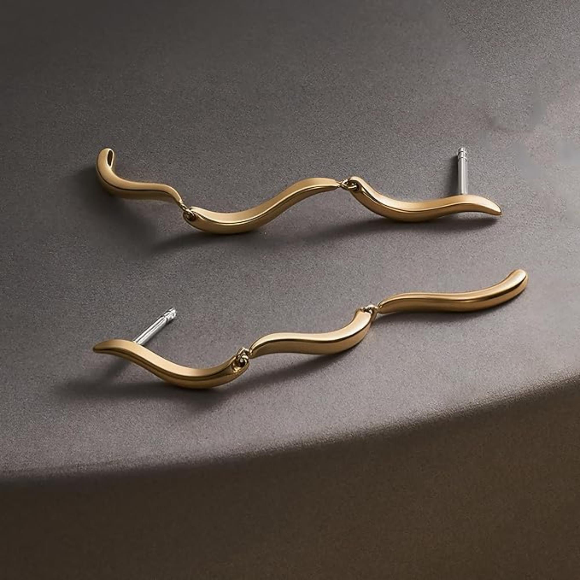 Skagen Kariana Waves Gold-Tone Stainless Steel Long Drop Women's Earrings SKJ1784710