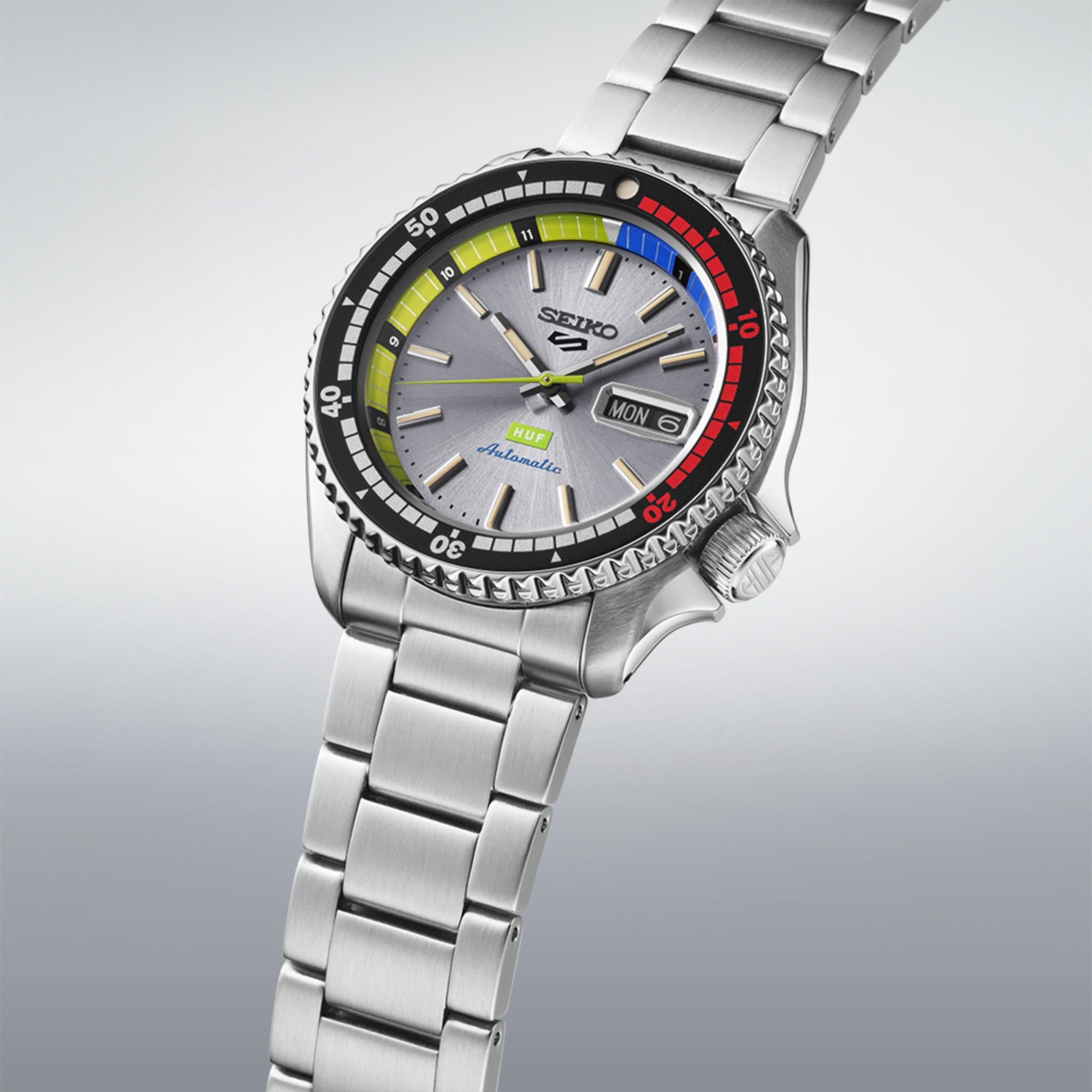 Seiko 5 Sports x HUF Limited Edition Collaboration II Silver Dial Men's Watch SRPL33K1