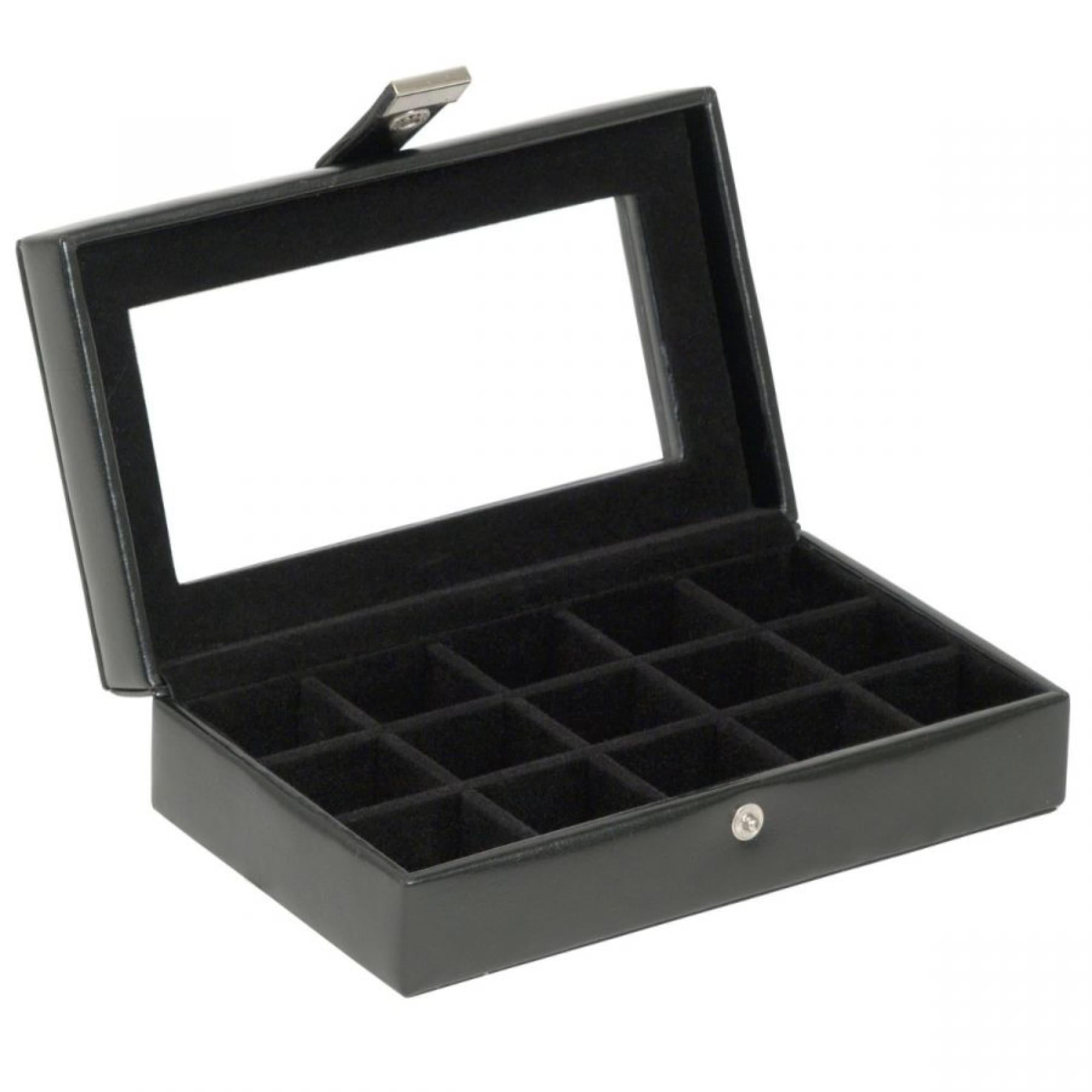WOLF Heritage 15-Piece Cufflink Box Black Leather 290102