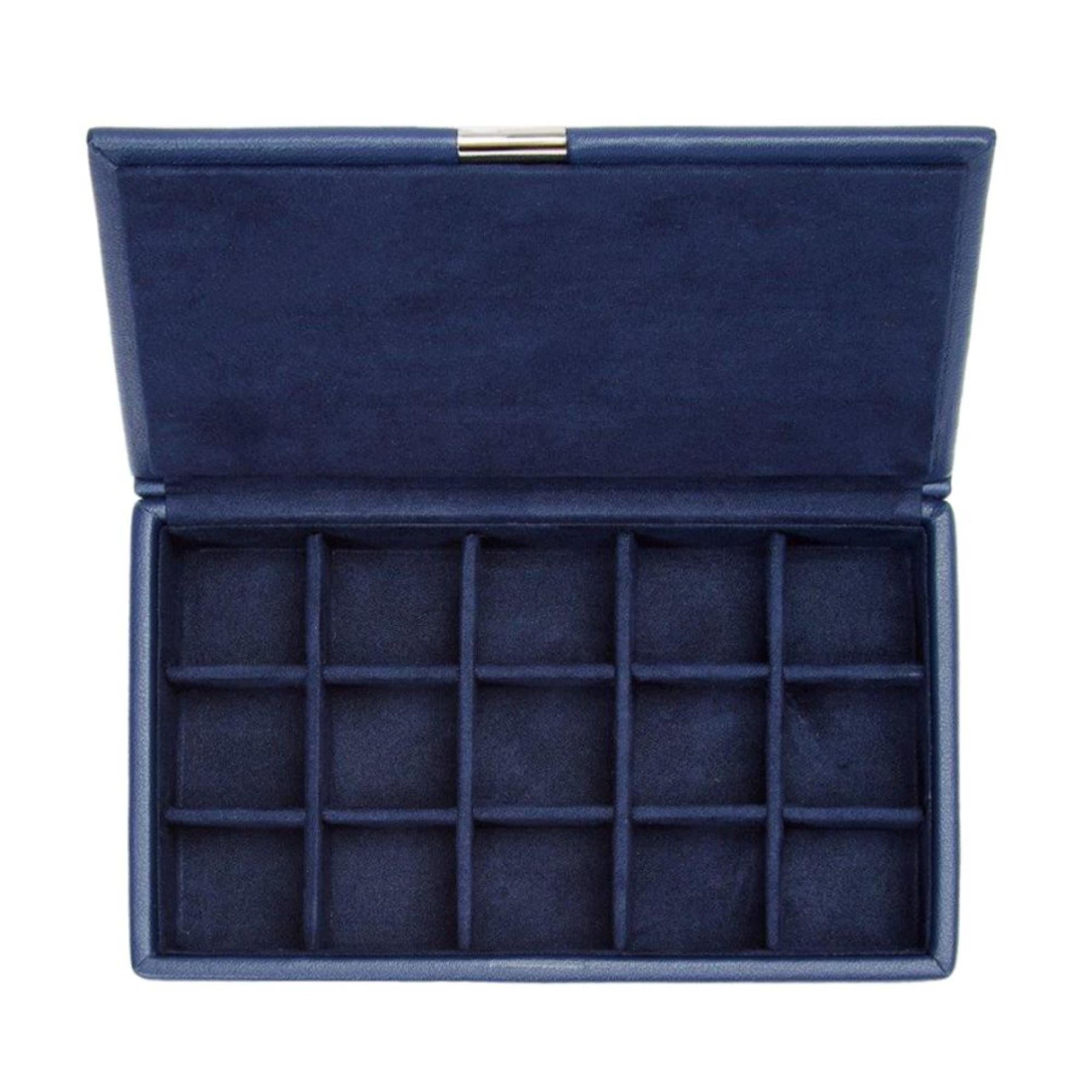 WOLF Heritage 15-Piece Cufflink Box Navy Leather 290517