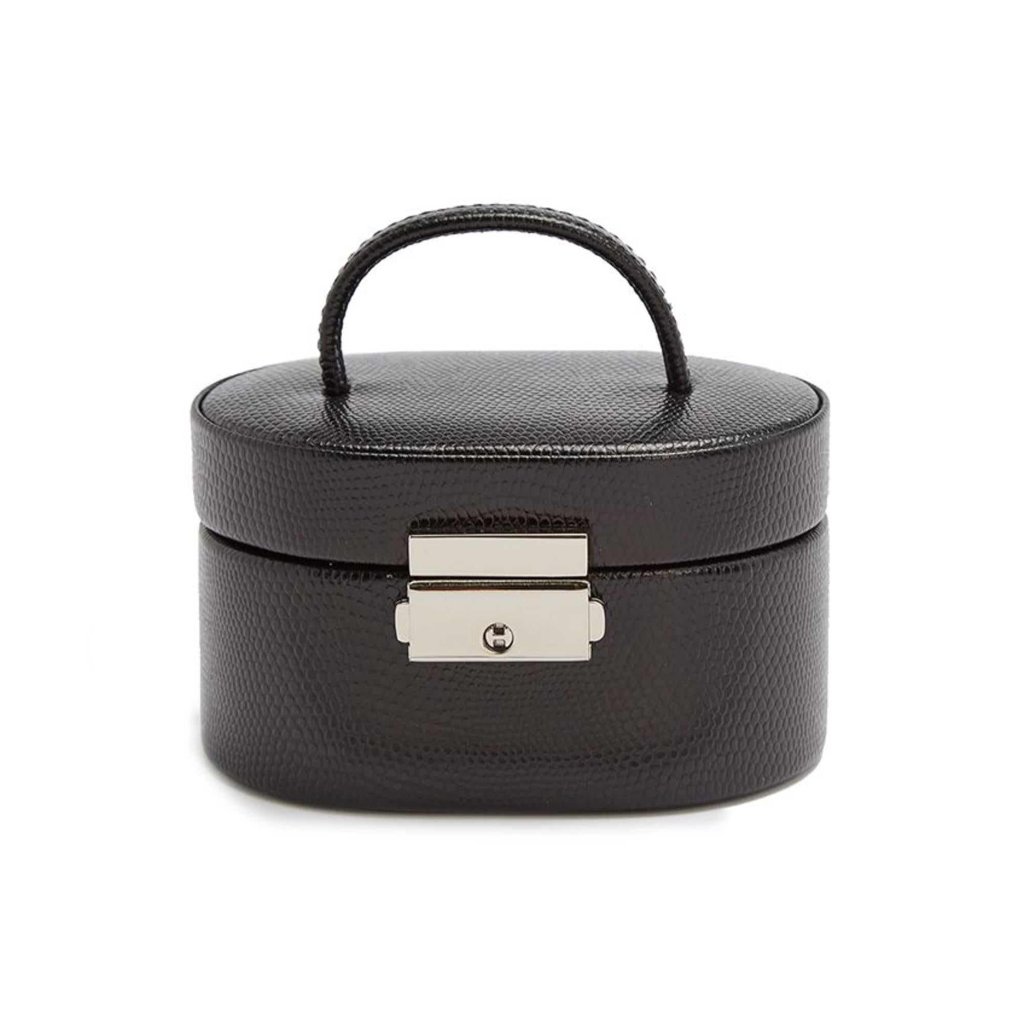 WOLF Heritage Mini Oval Box Black Leather 281402