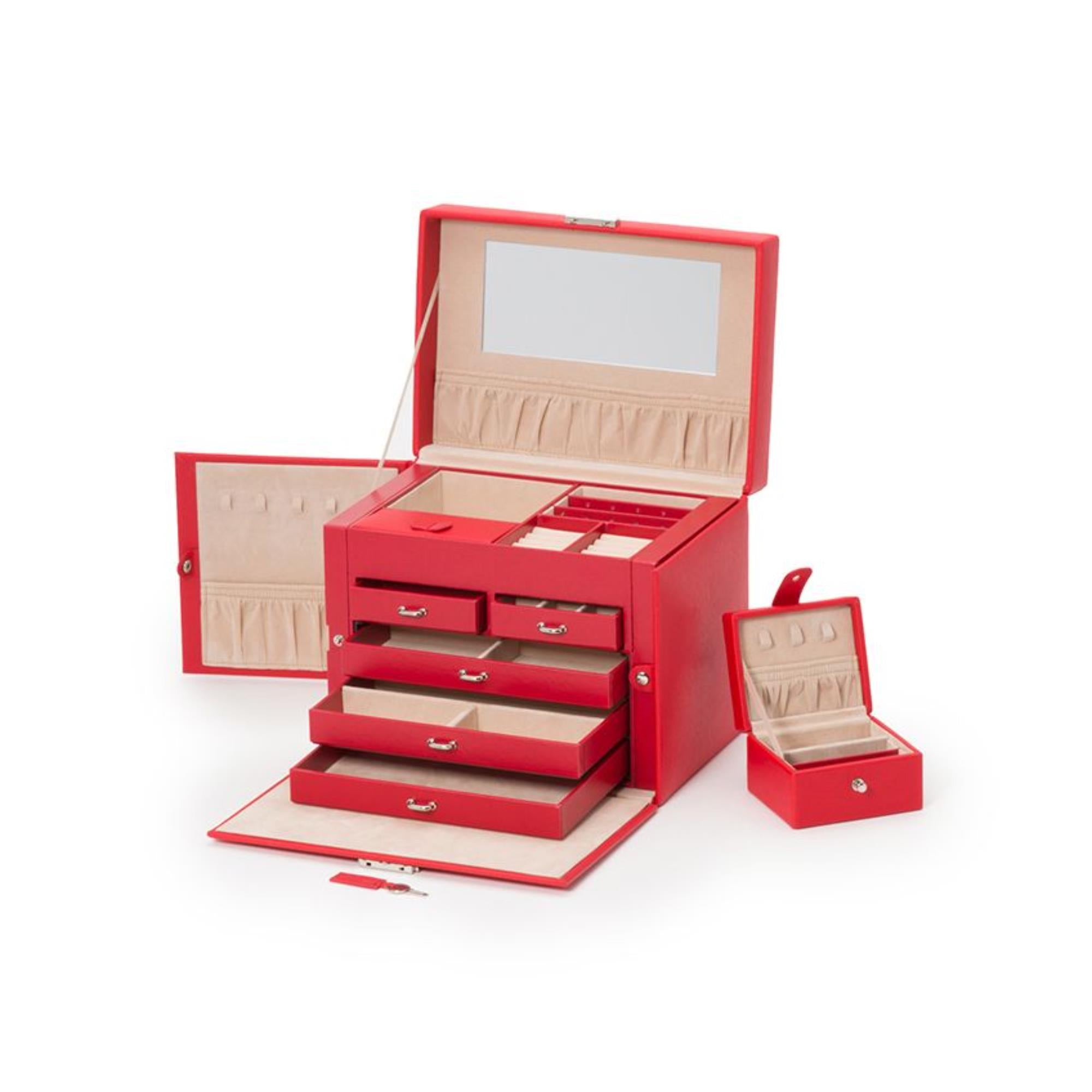 WOLF Heritage Large Jewelry Box Red Saffiano Leather 280114
