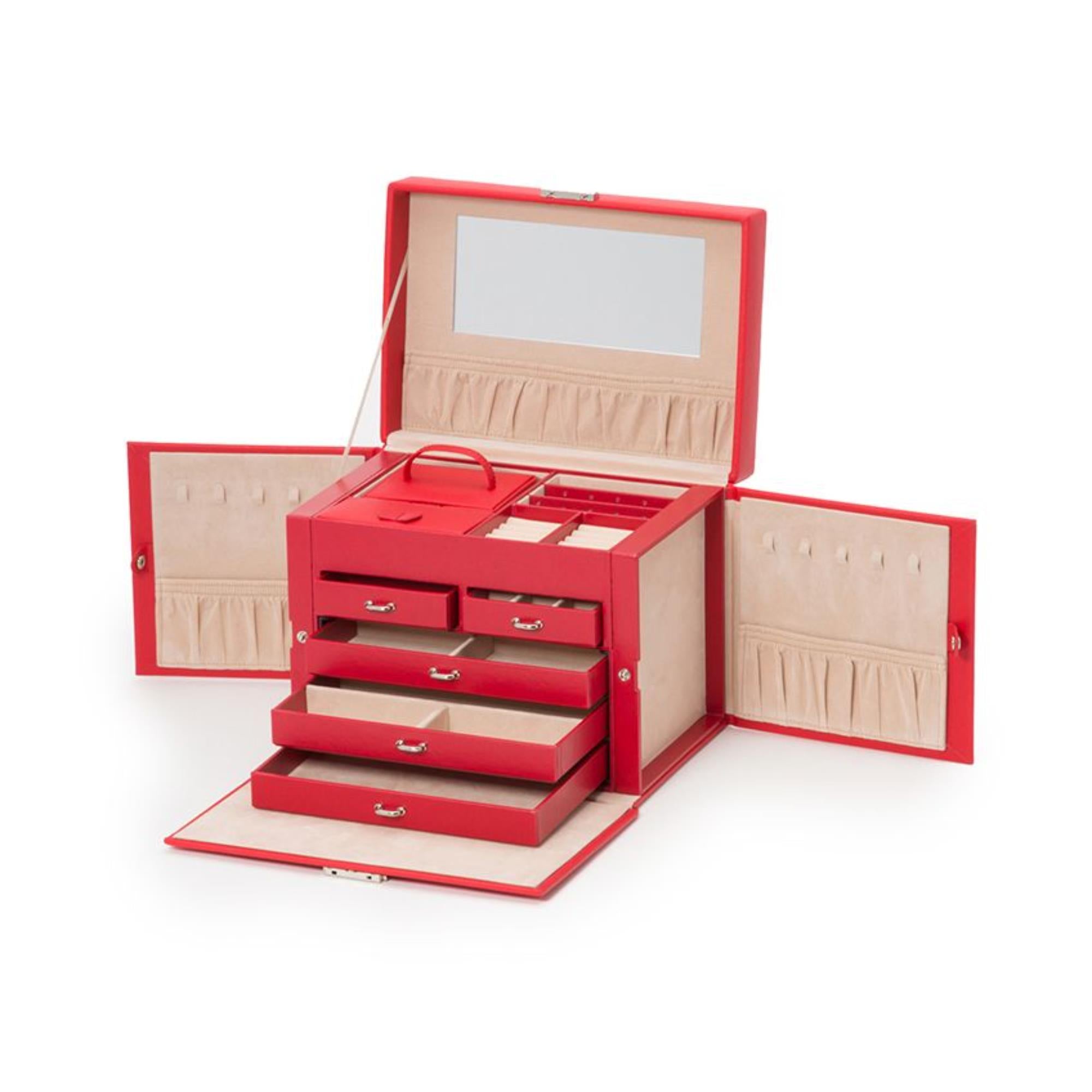 WOLF Heritage Large Jewelry Box Red Saffiano Leather 280114