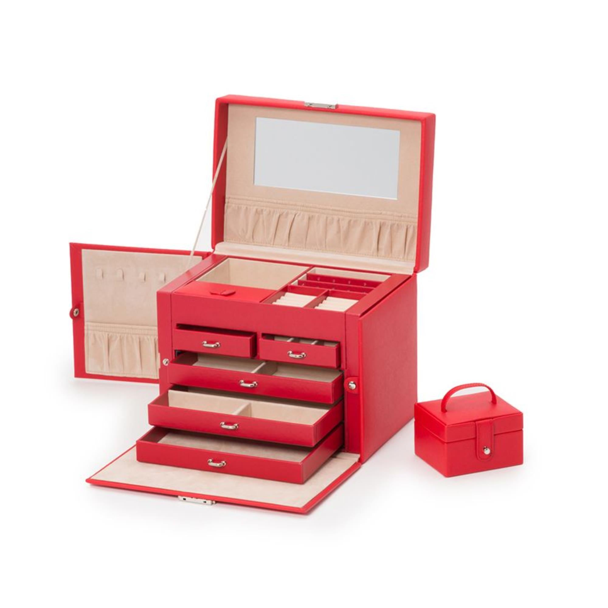 WOLF Heritage Large Jewelry Box Red Saffiano Leather 280114