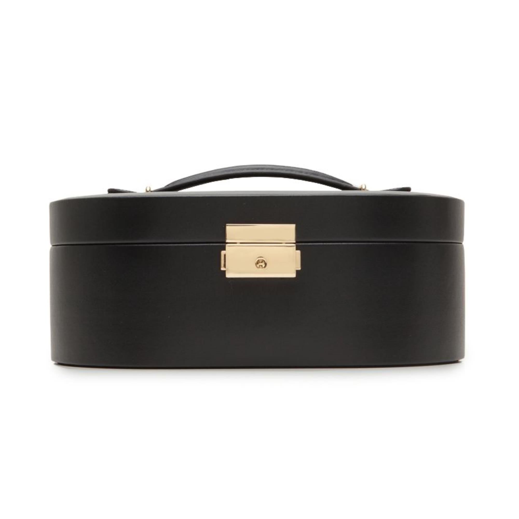 WOLF Heritage Oval Jewelry Box Black Leather 280502